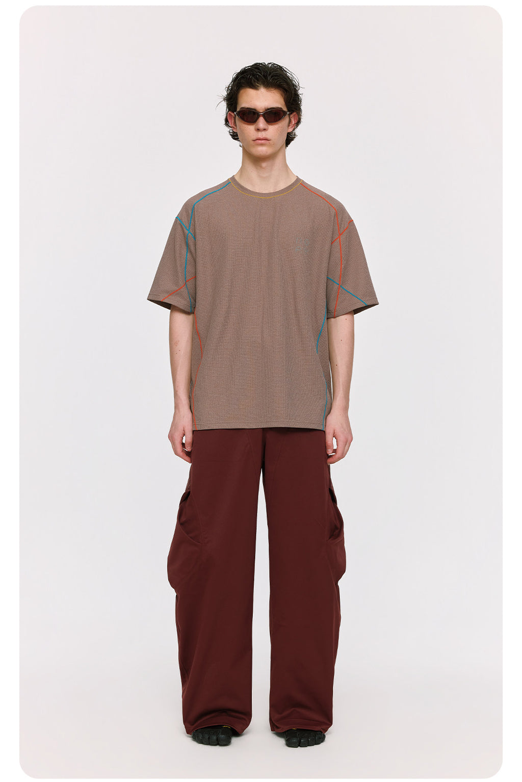 ゆったり着られる 配色ステッチ半袖Tシャツ  LOM074