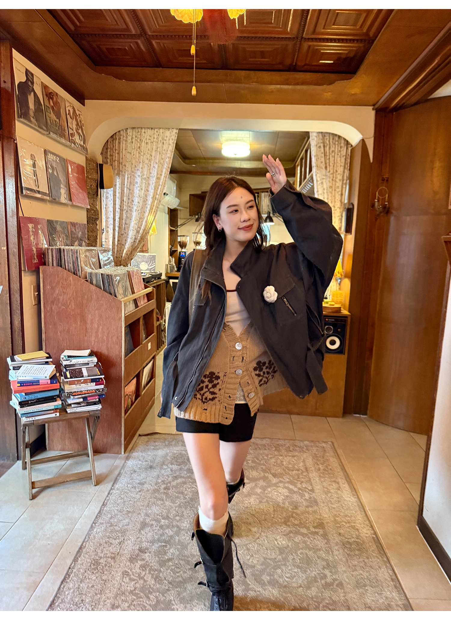 LelyMooch Vネック ニットカーディガン ポケット付き  LEM227