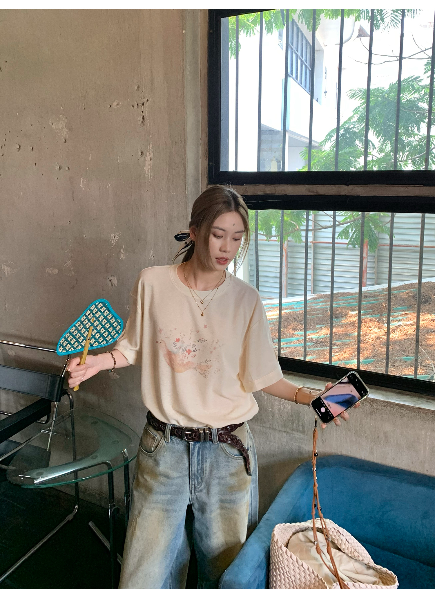 LelyMooch プリント ゆったりシルエット半袖Tシャツ  LEM142