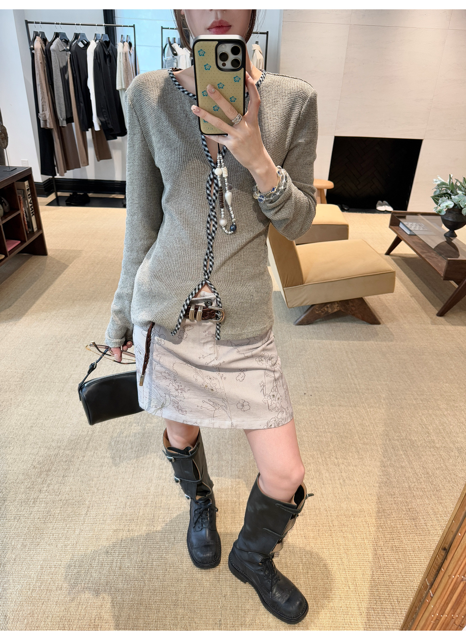 LelyMooch 花柄Aラインコットンスカート 防止めくれ加工！ LEM217