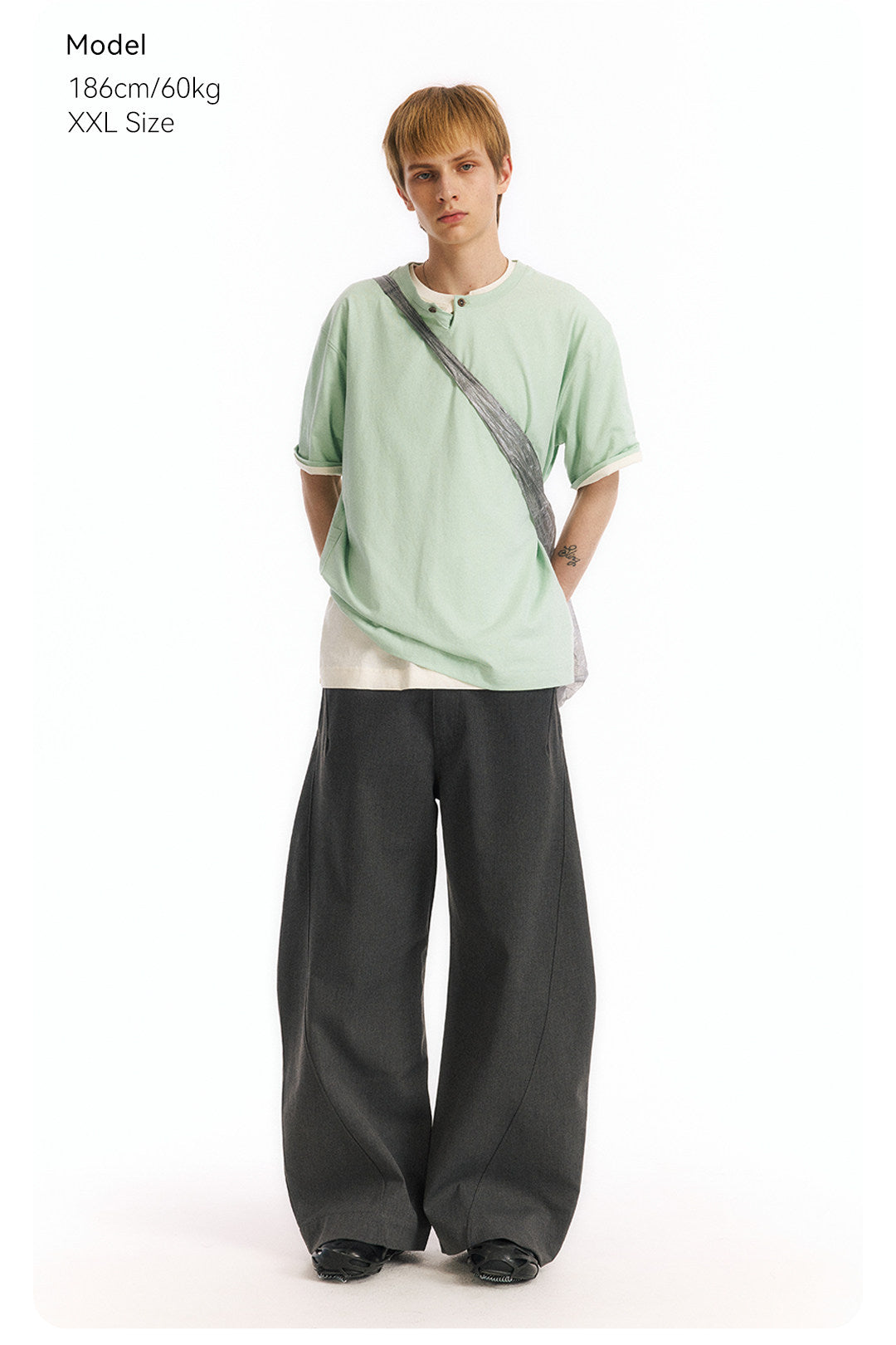 ヘンリーネック 半袖Tシャツ隠しポケット付き  LOM065