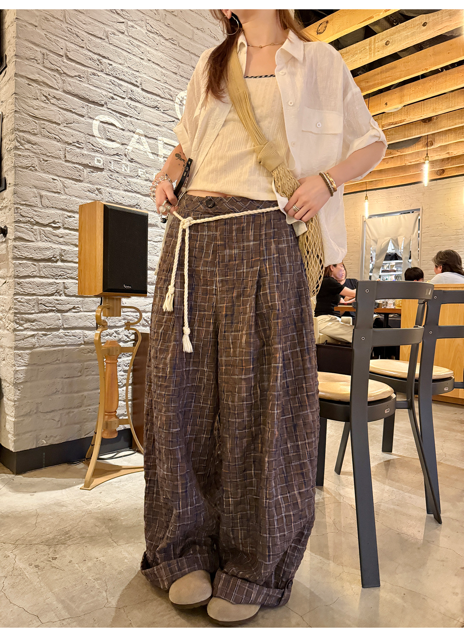 LelyMooch 1年中使える！ヴィンテージ風ワイドパンツ  LEM186