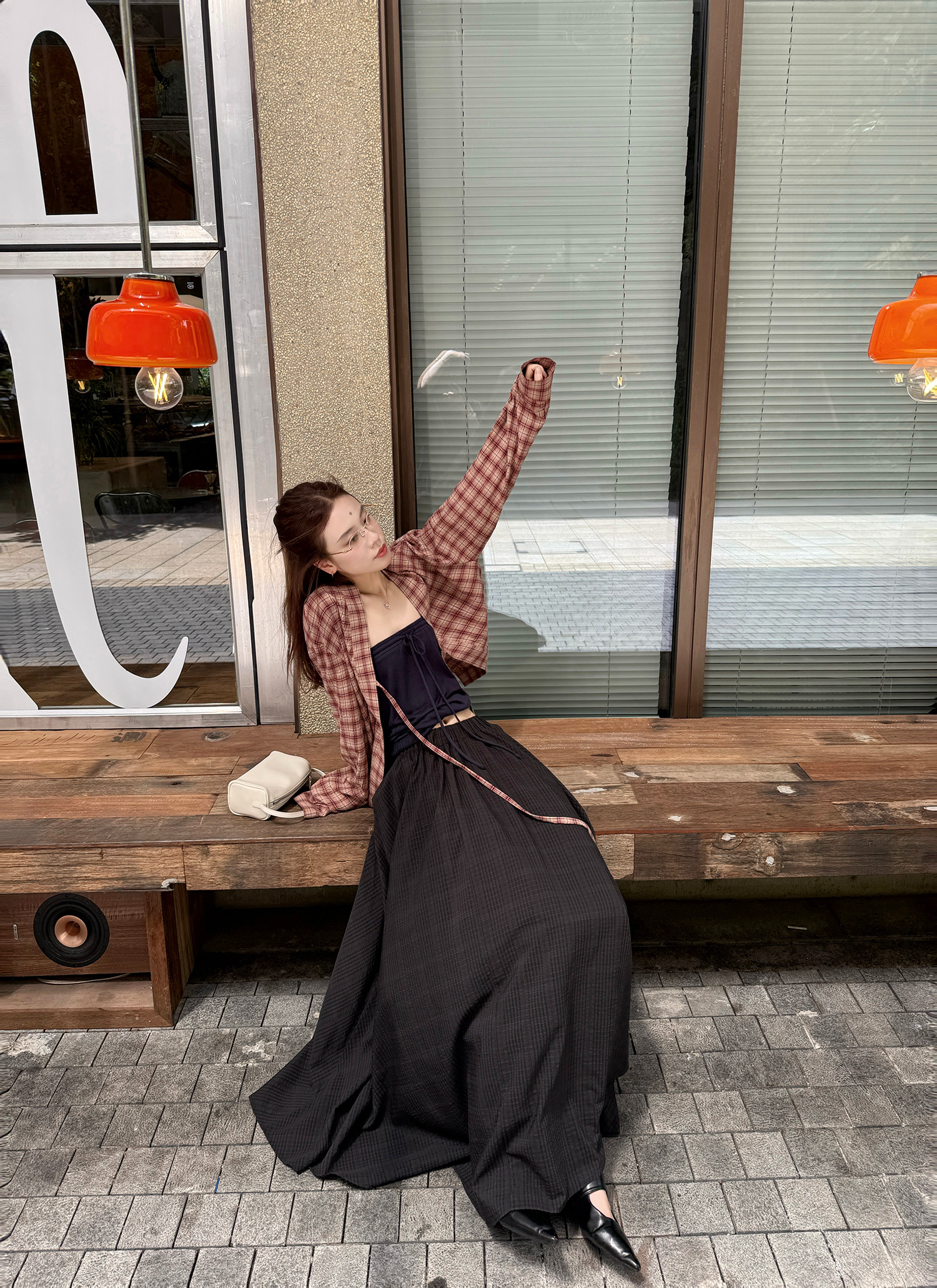 LelyMooch ふんわりチェックロングスカート  LEM208