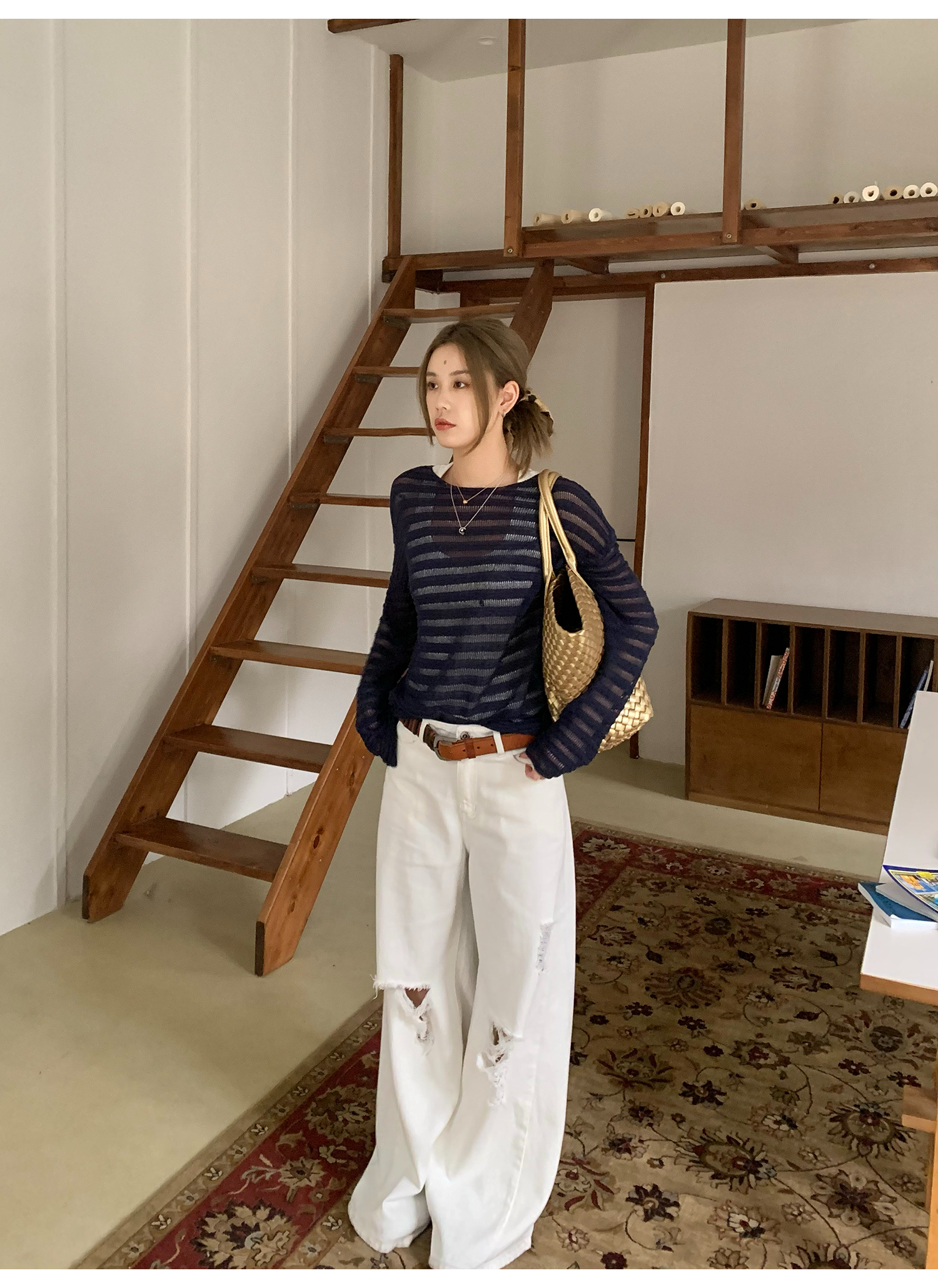 LelyMooch  ホワイト ワイドパンツ（ダメージ加工） LEM116