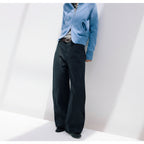 3D Curved Line x Wide Silhouette Structure Tuck Design Denim Pants LOM030