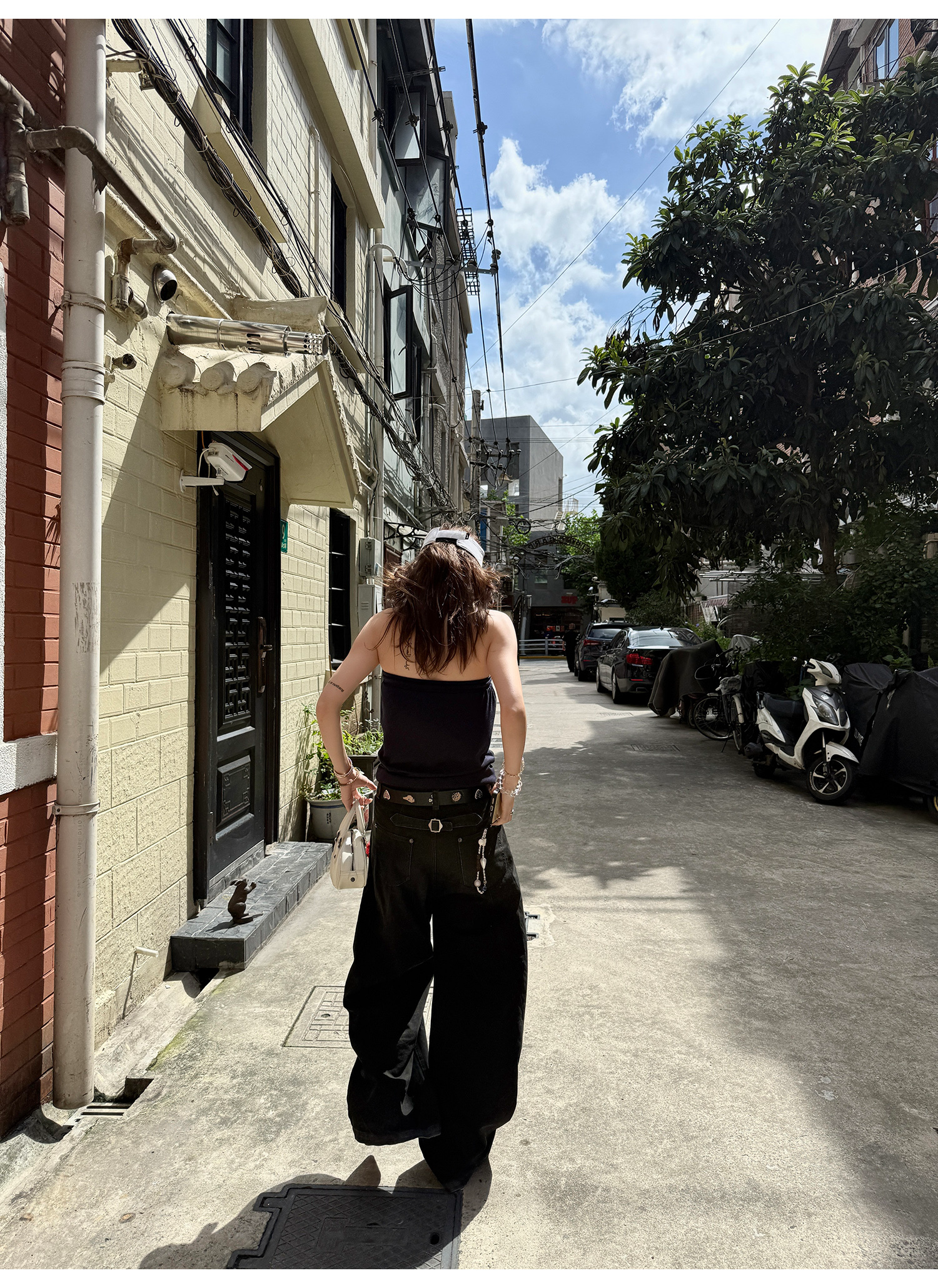 LelyMooch 古着風ブラックスタッズワイドパンツ  LEM215