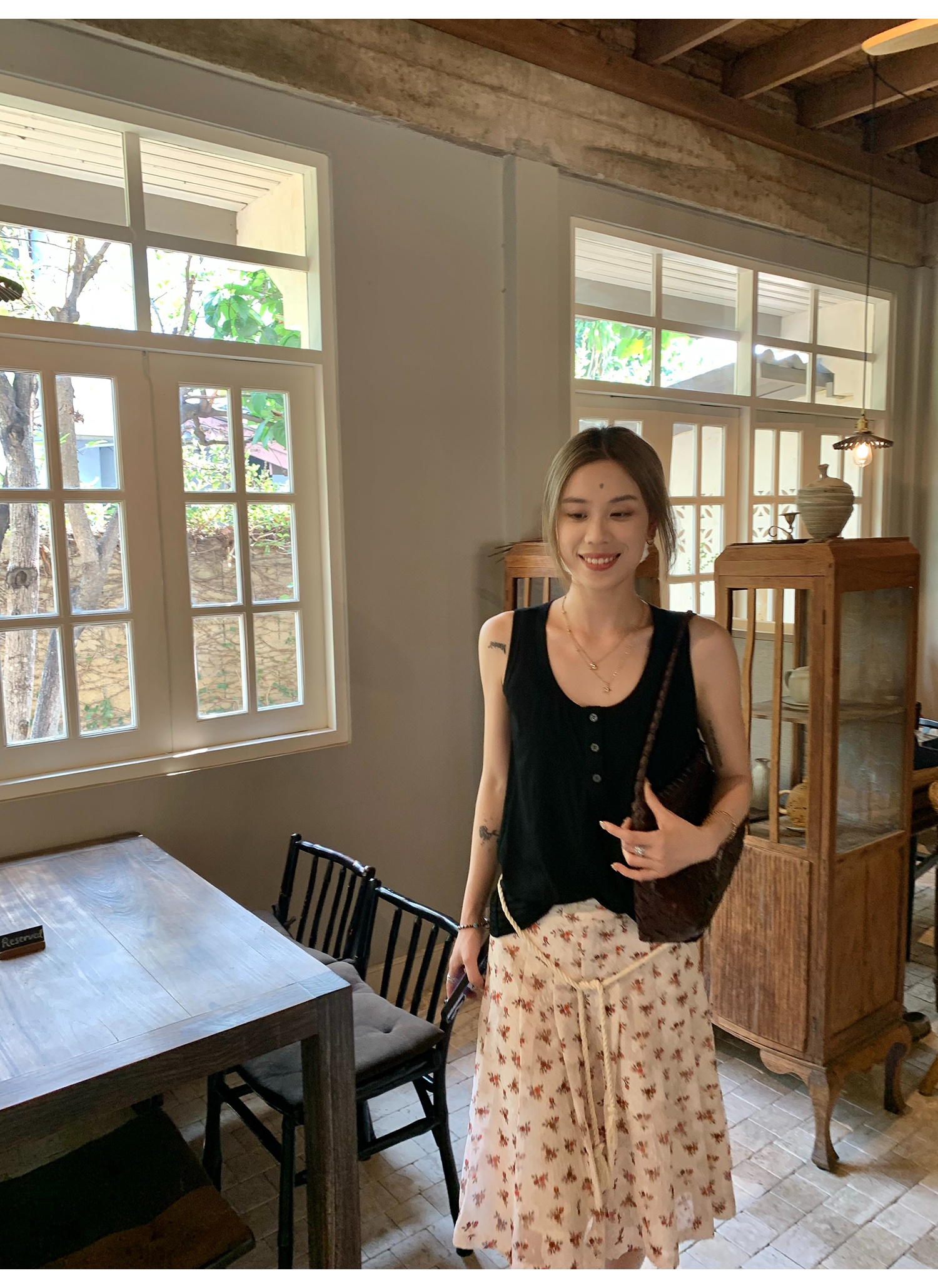 LelyMooch  レトロ小花柄プリーツシフォンスカート  LEM143