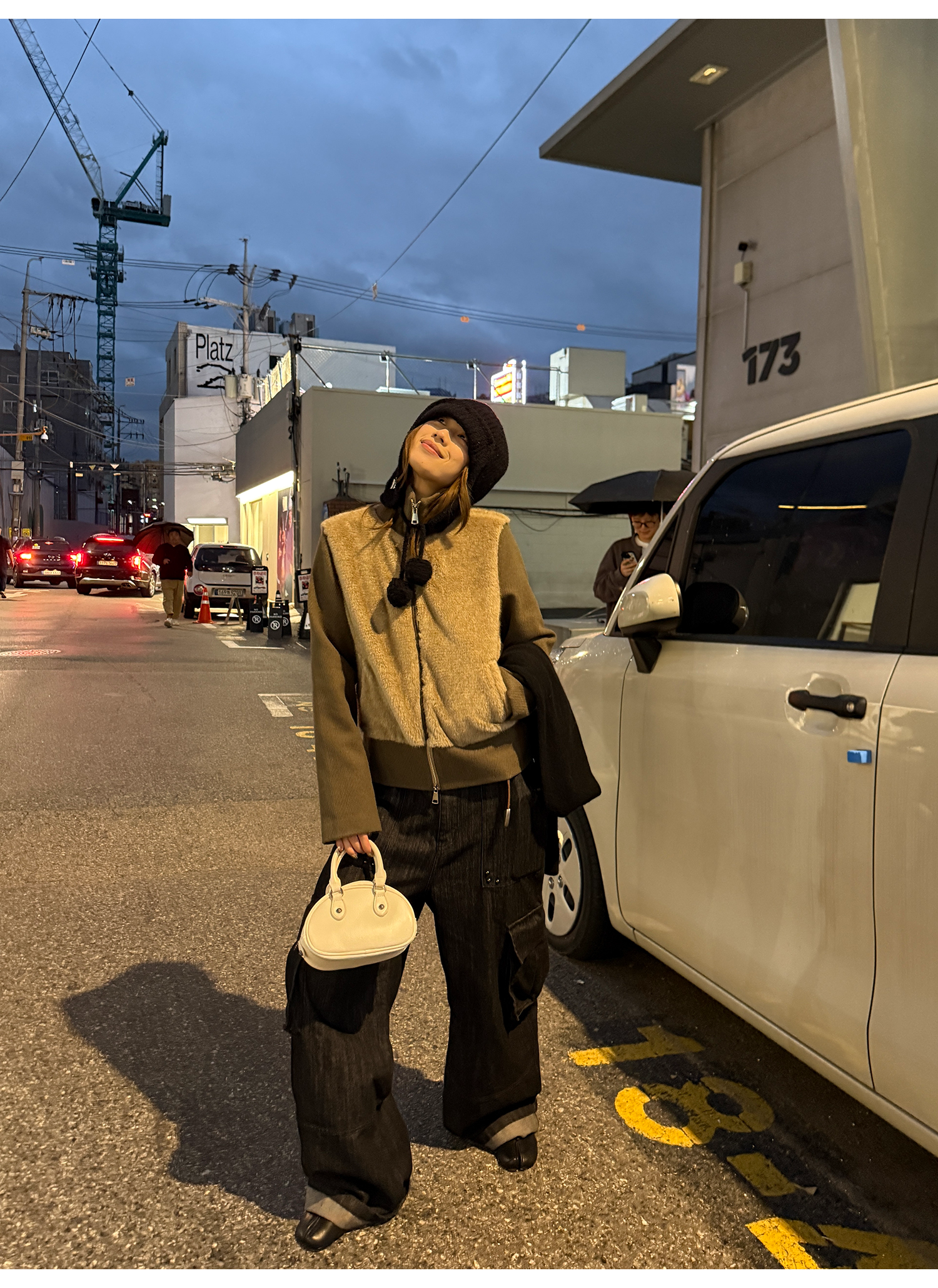 LelyMooch フェイクファー切り替え立ち襟コート  LEM252