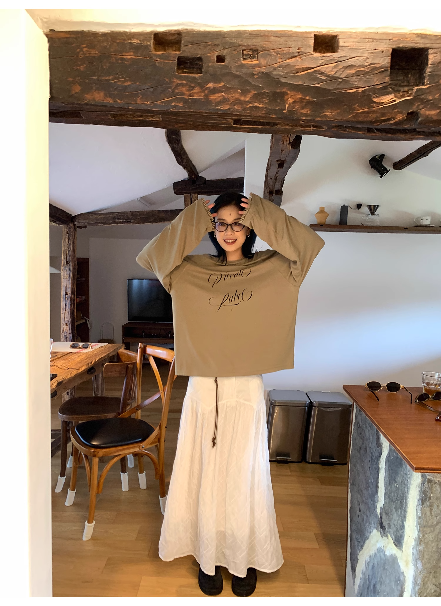 LelyMooch   立体格子柄 ホワイトスカート  LEM040