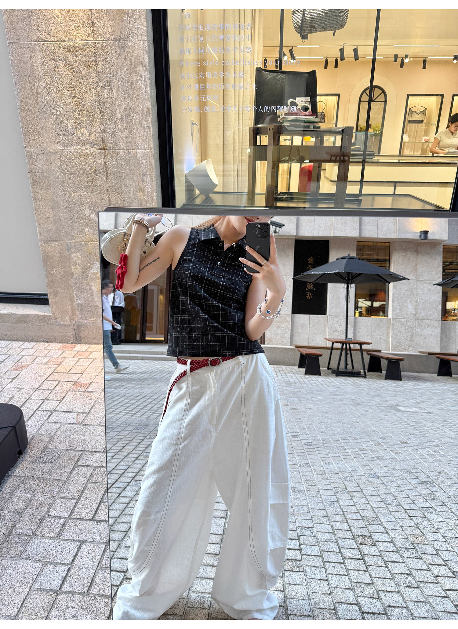 LelyMooch ノースリーブチェック柄ポロシャツ　LEM188