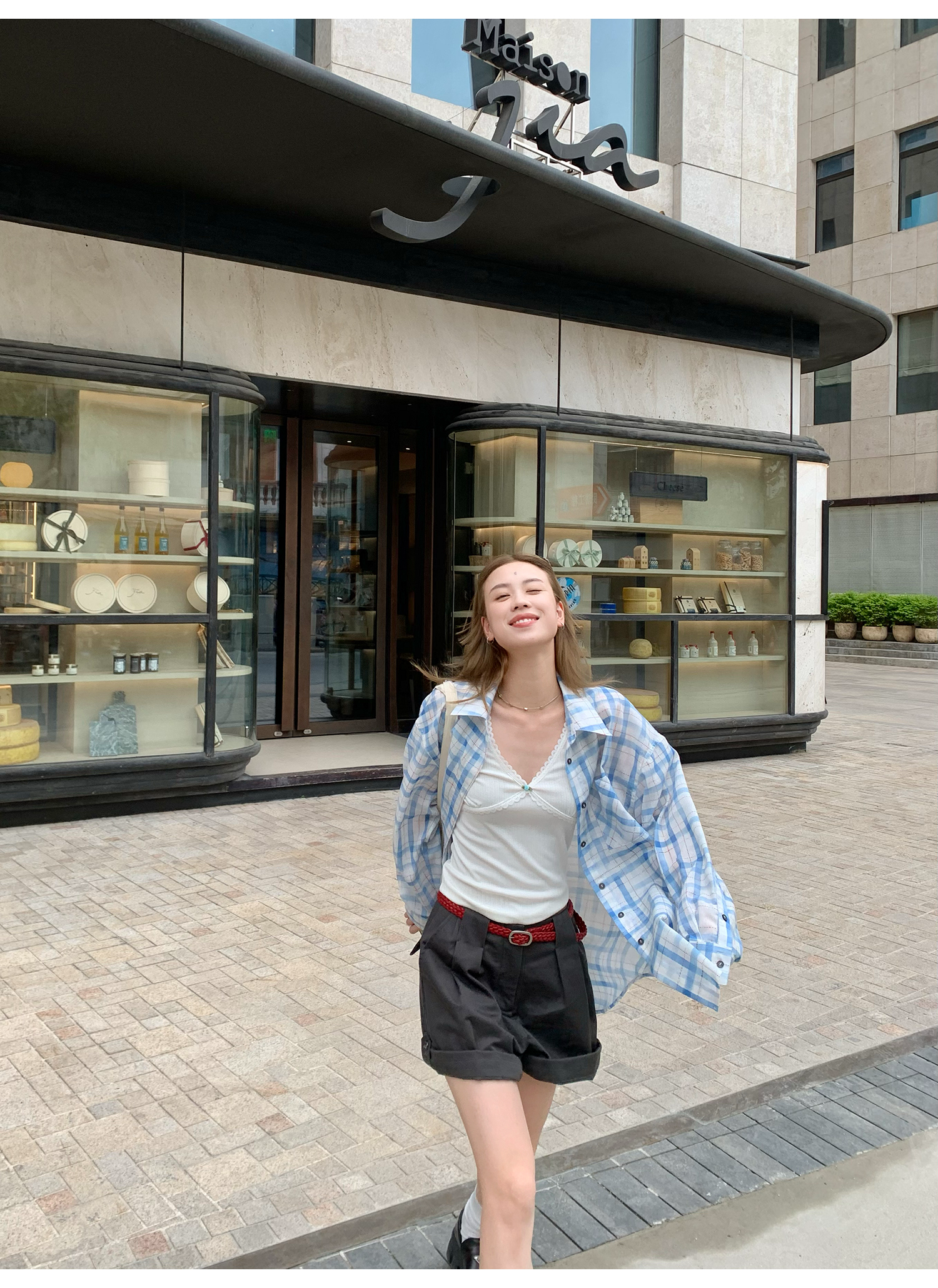 LelyMooch  爽やかチェック リラックス長袖UVシャツ  LEM155