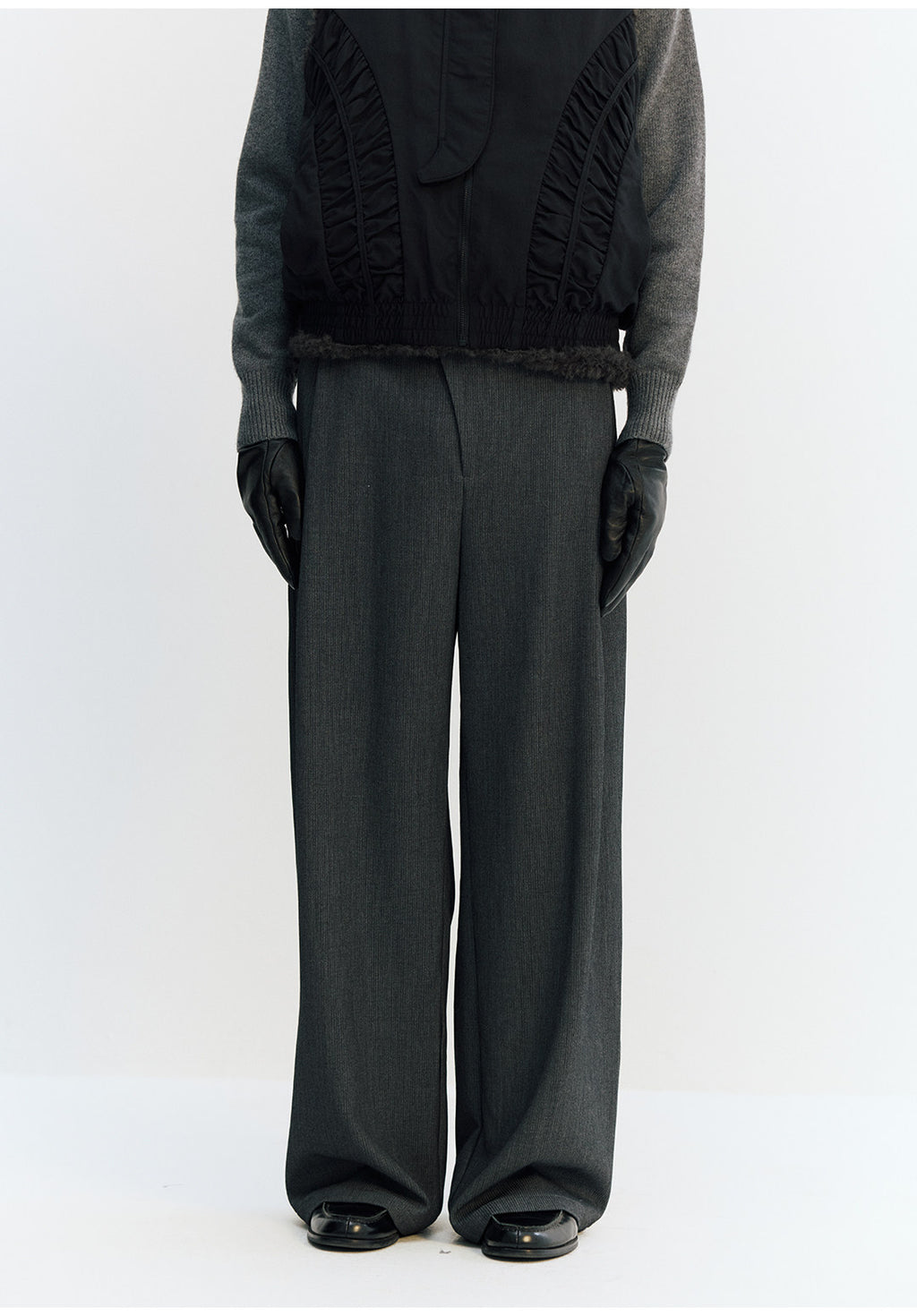 リヨセル混　不規則前立て ワイドパンツ LOM046