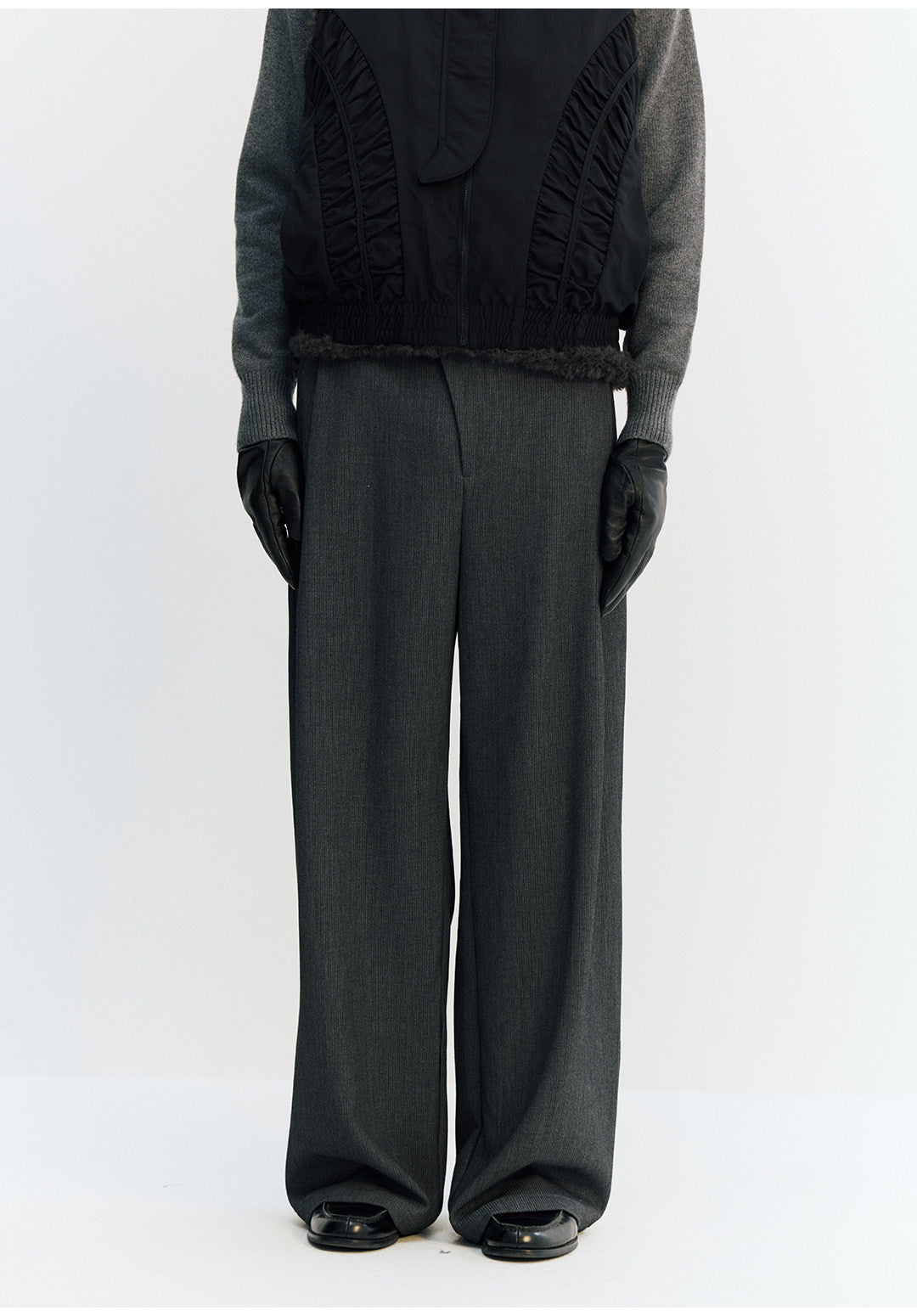 リヨセル混　不規則前立て ワイドパンツ LOM046