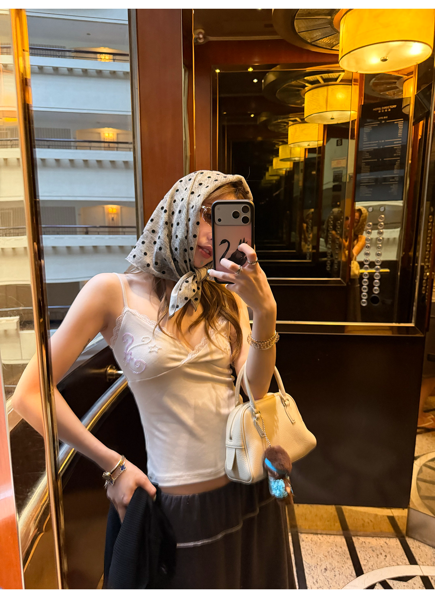 LelyMooch Dotted Sheer Scarf Grey Gradient Retro Accent LEM327