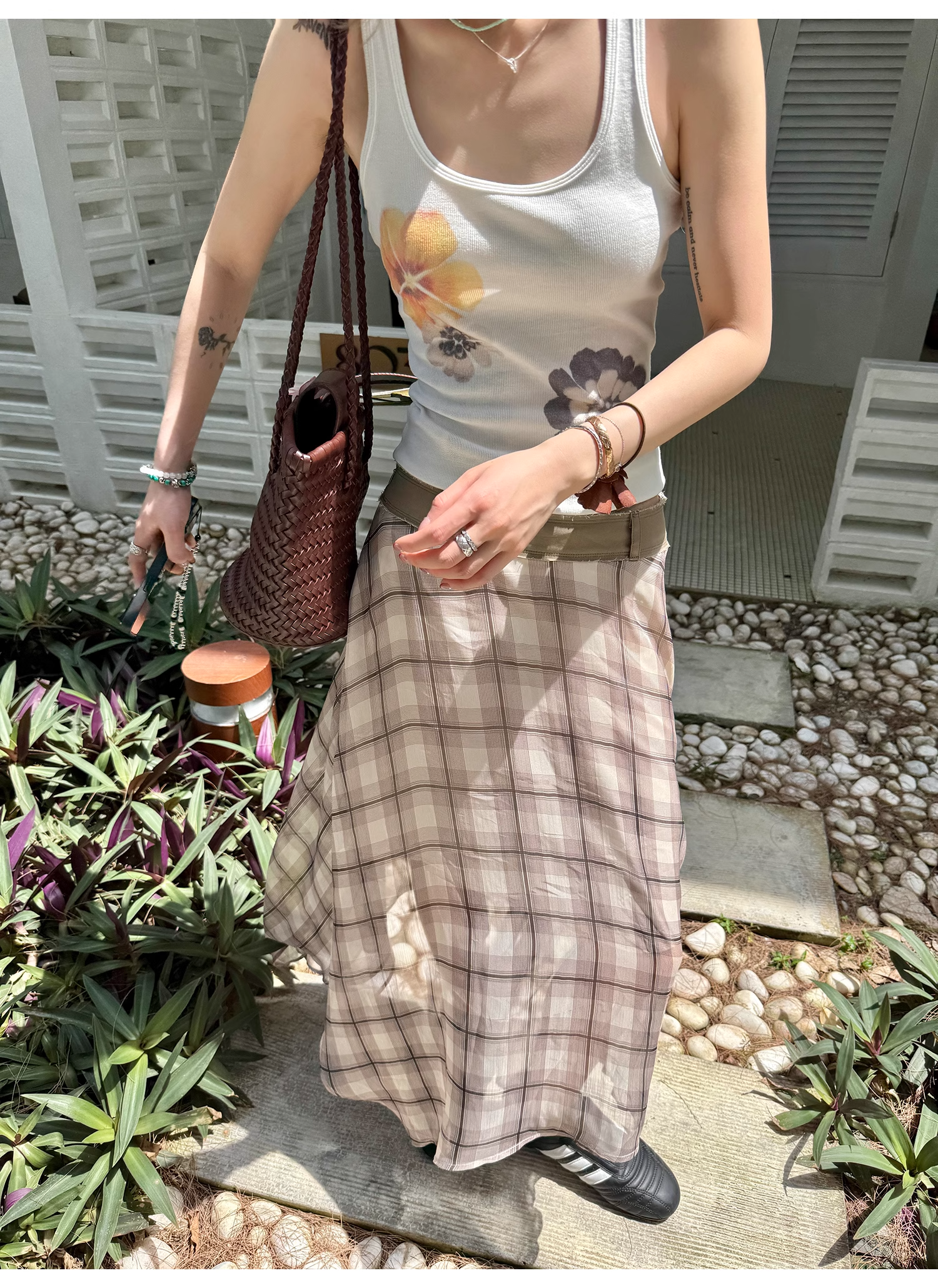 LelyMooch  エレガントフレンチ シフォンチェックスカート  LEM096