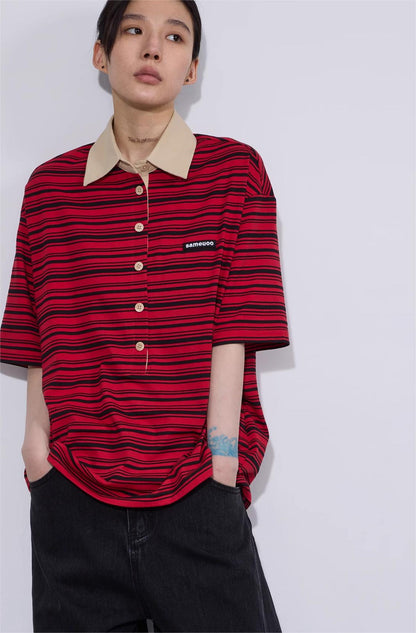LoomL  ポロカラー ストライプ半袖Tシャツ  LOM016