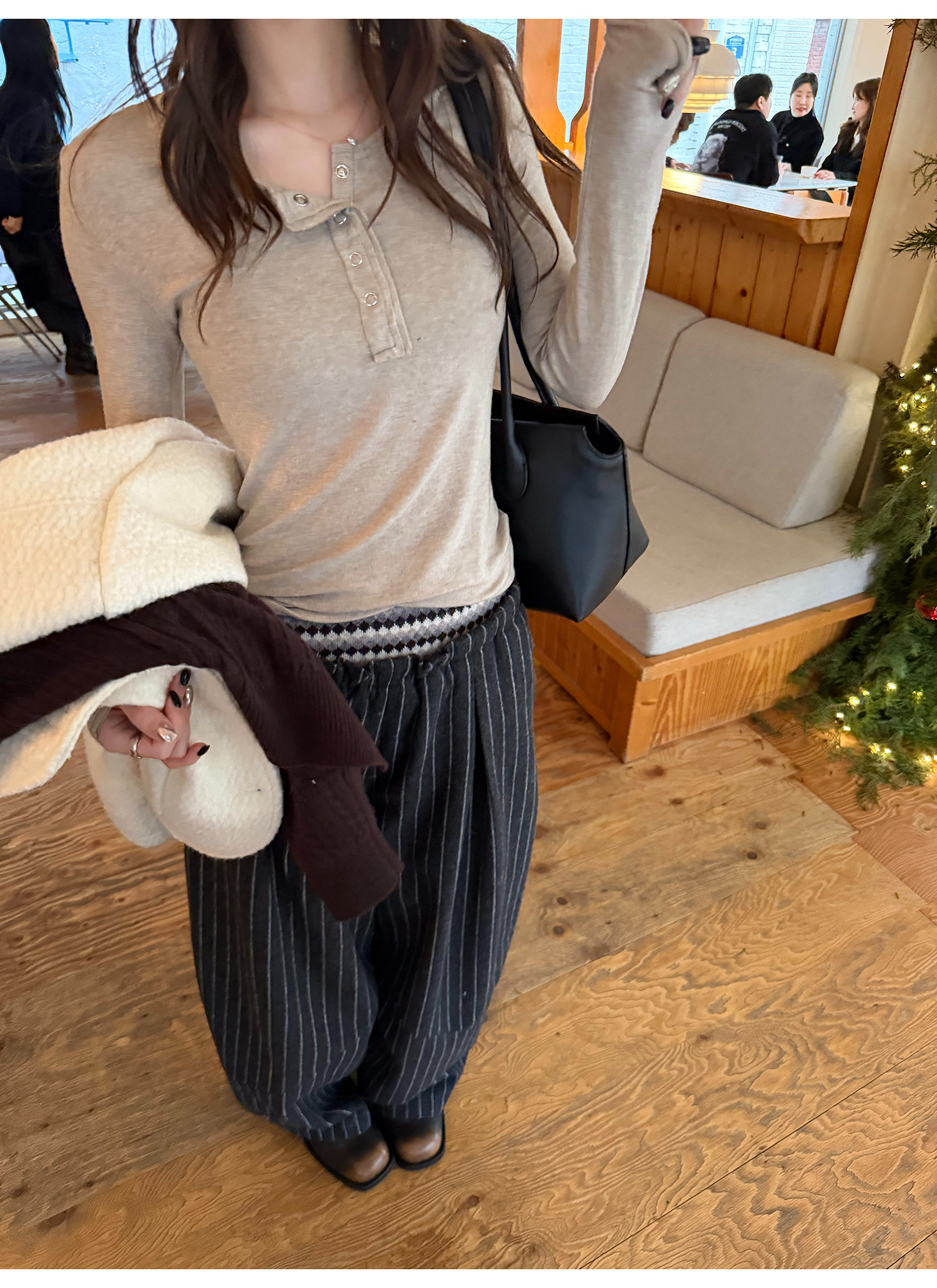 LelyMooch 3色展開 ヘンリーネック ウール混 インナートップス  LEM296