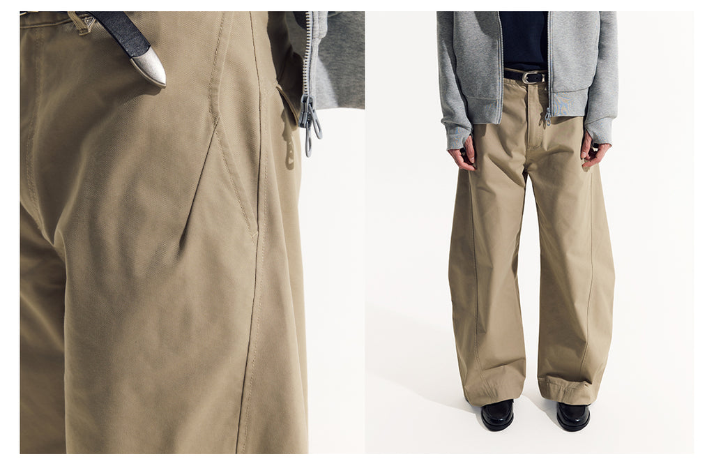 立体カーブドライン × ワイドシルエット構造タックデザインパンツ LOM030