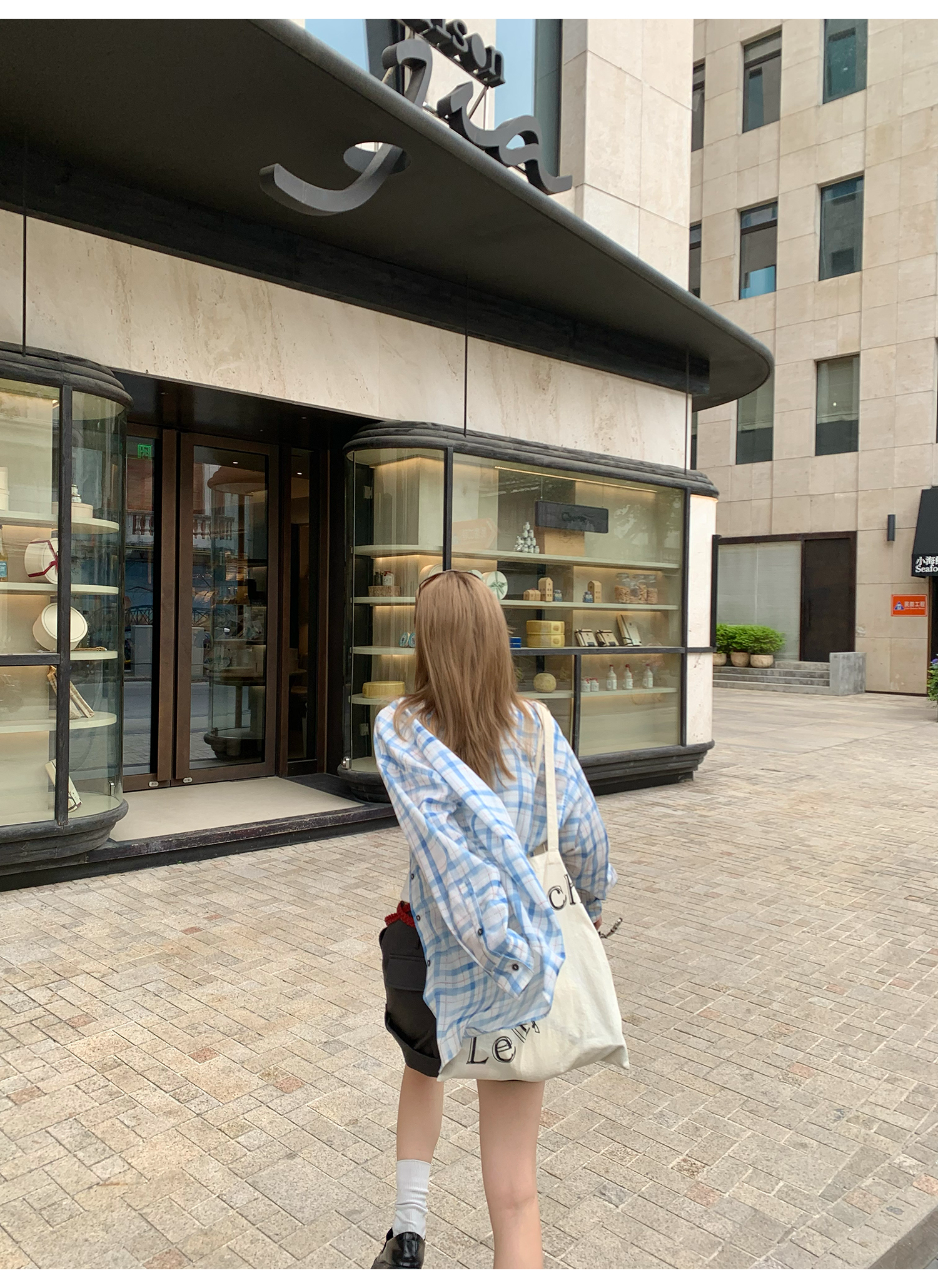 LelyMooch  爽やかチェック リラックス長袖UVシャツ  LEM155