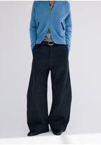 3D Curved Line x Wide Silhouette Structure Tuck Design Denim Pants LOM030