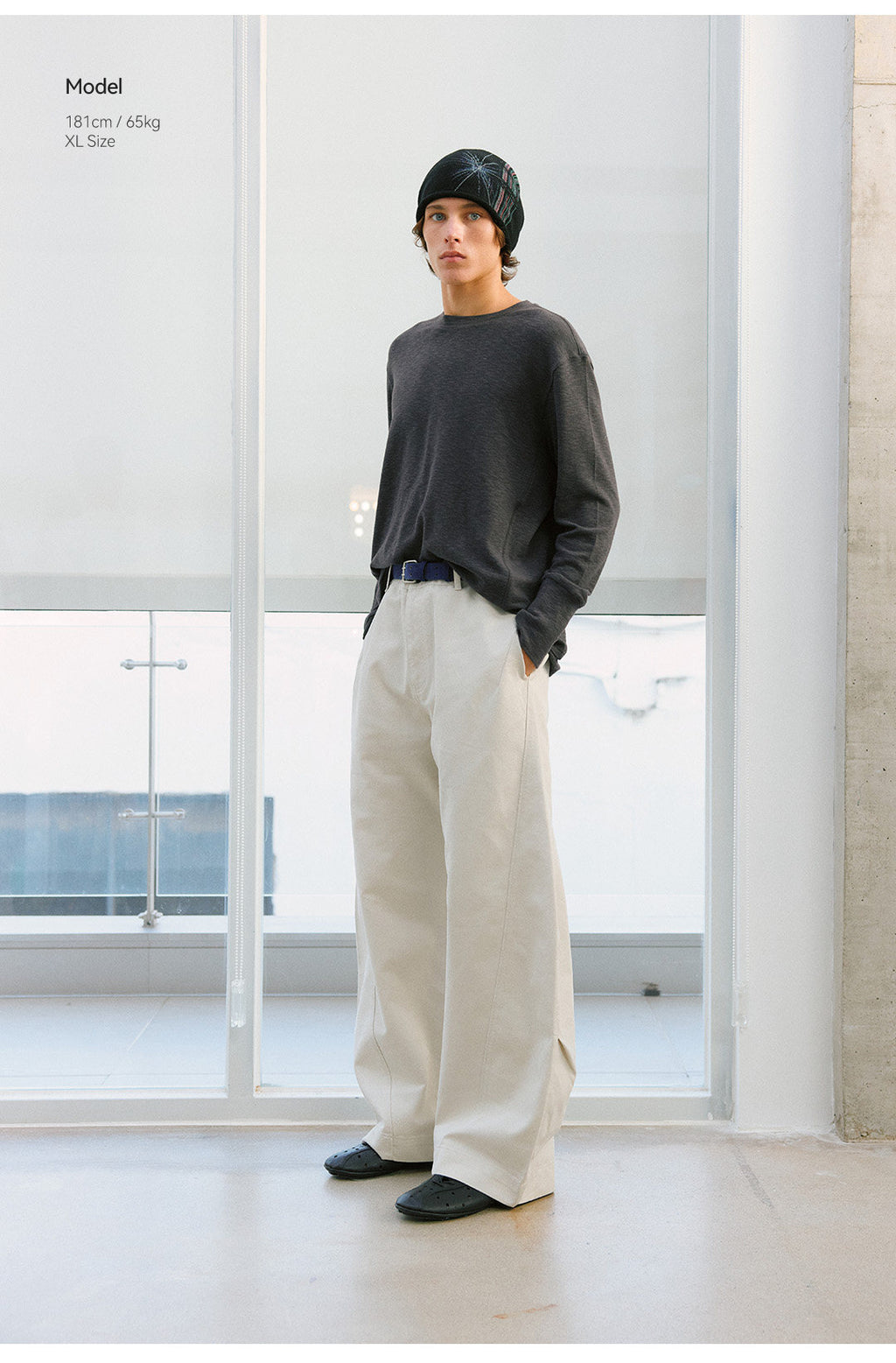 ウォッシュドコットン カーブワイドパンツ  LOM106