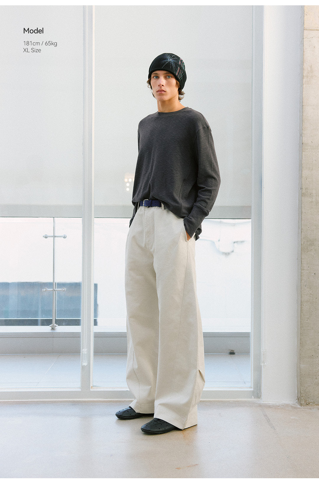 ウォッシュドコットン カーブワイドパンツ  LOM106