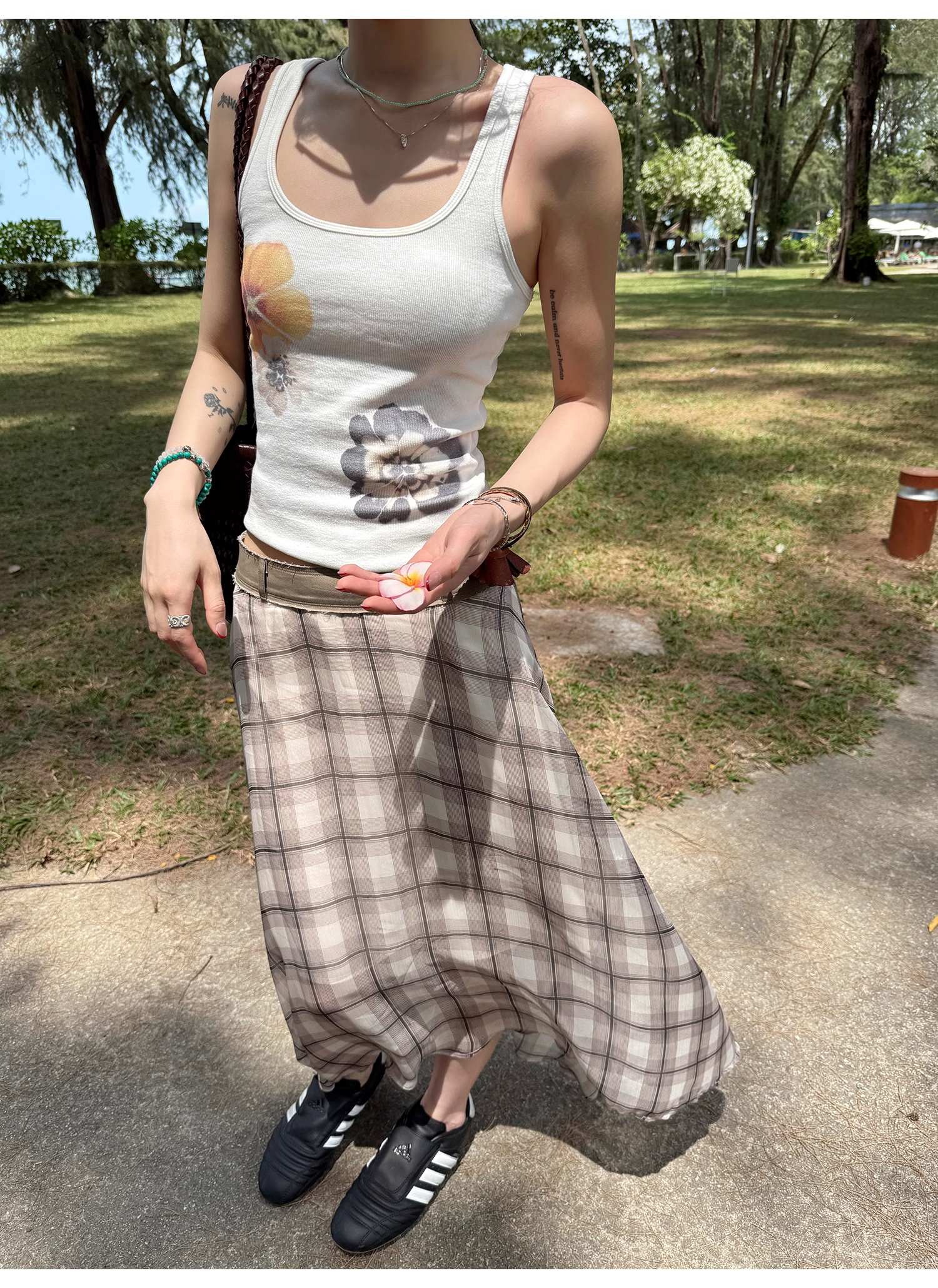 LelyMooch  エレガントフレンチ シフォンチェックスカート  LEM096