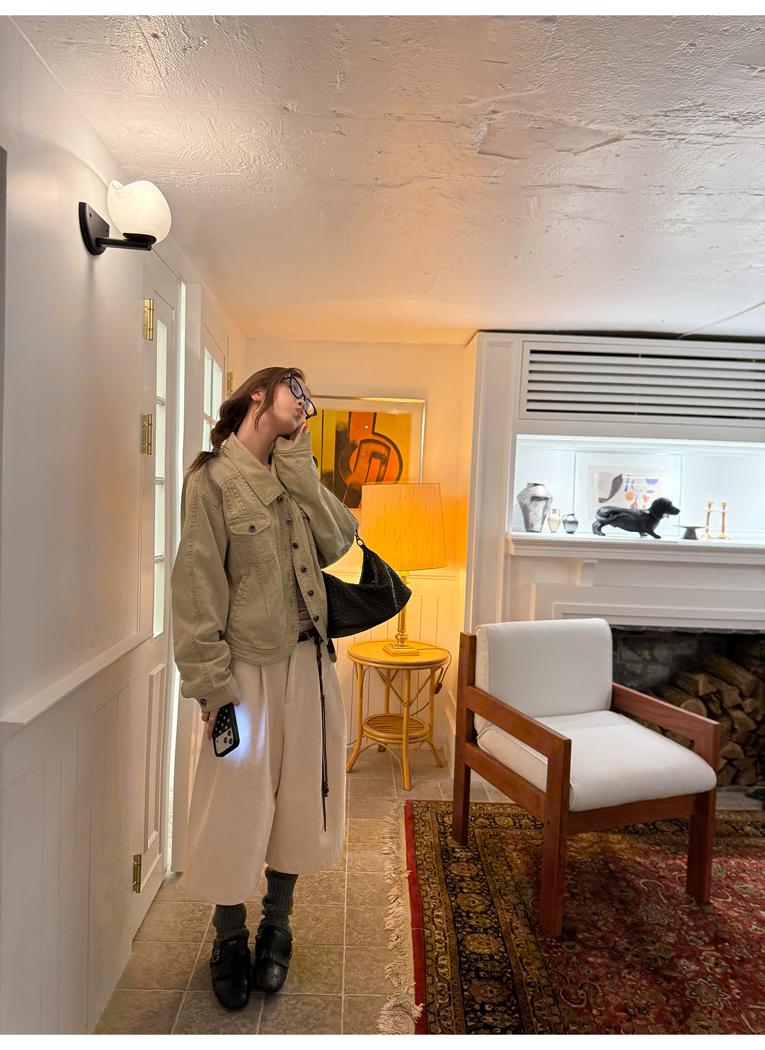 LelyMooch 起毛コットン ベージュクロップドパンツ  LEM255