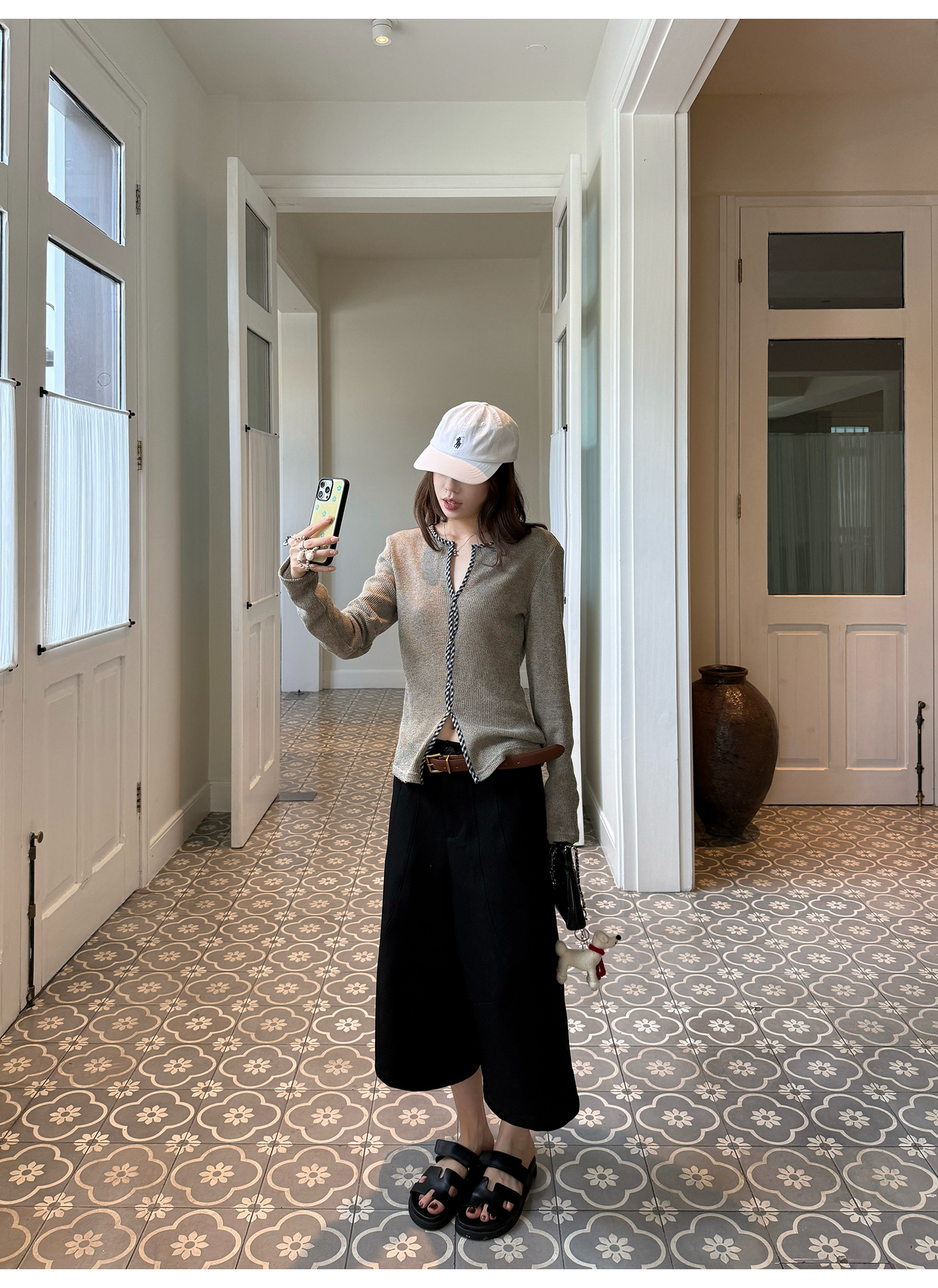 LelyMooch チェック柄ウエスト細見えニットトップス  LEM216