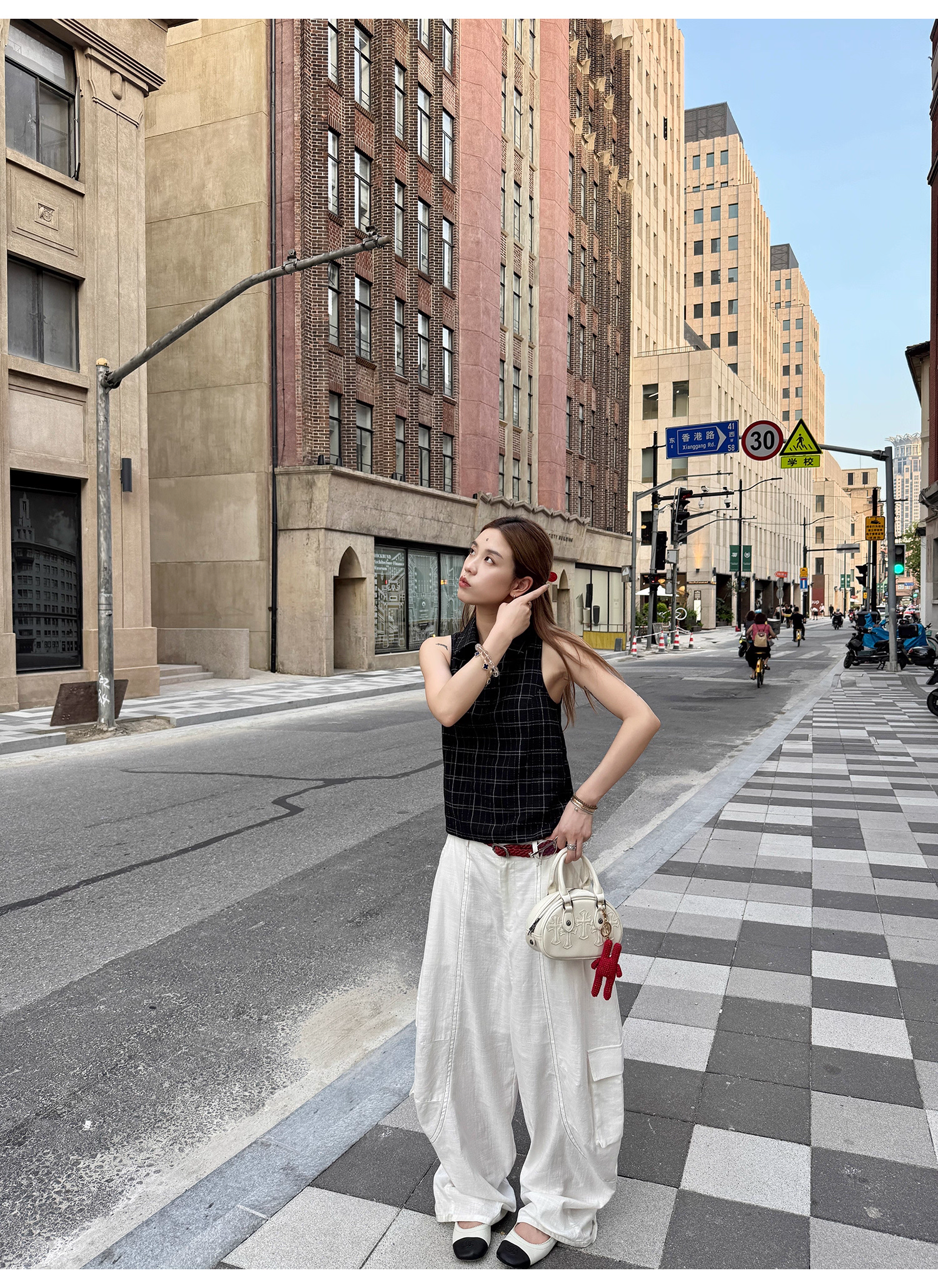 LelyMooch ノースリーブチェック柄ポロシャツ　LEM188