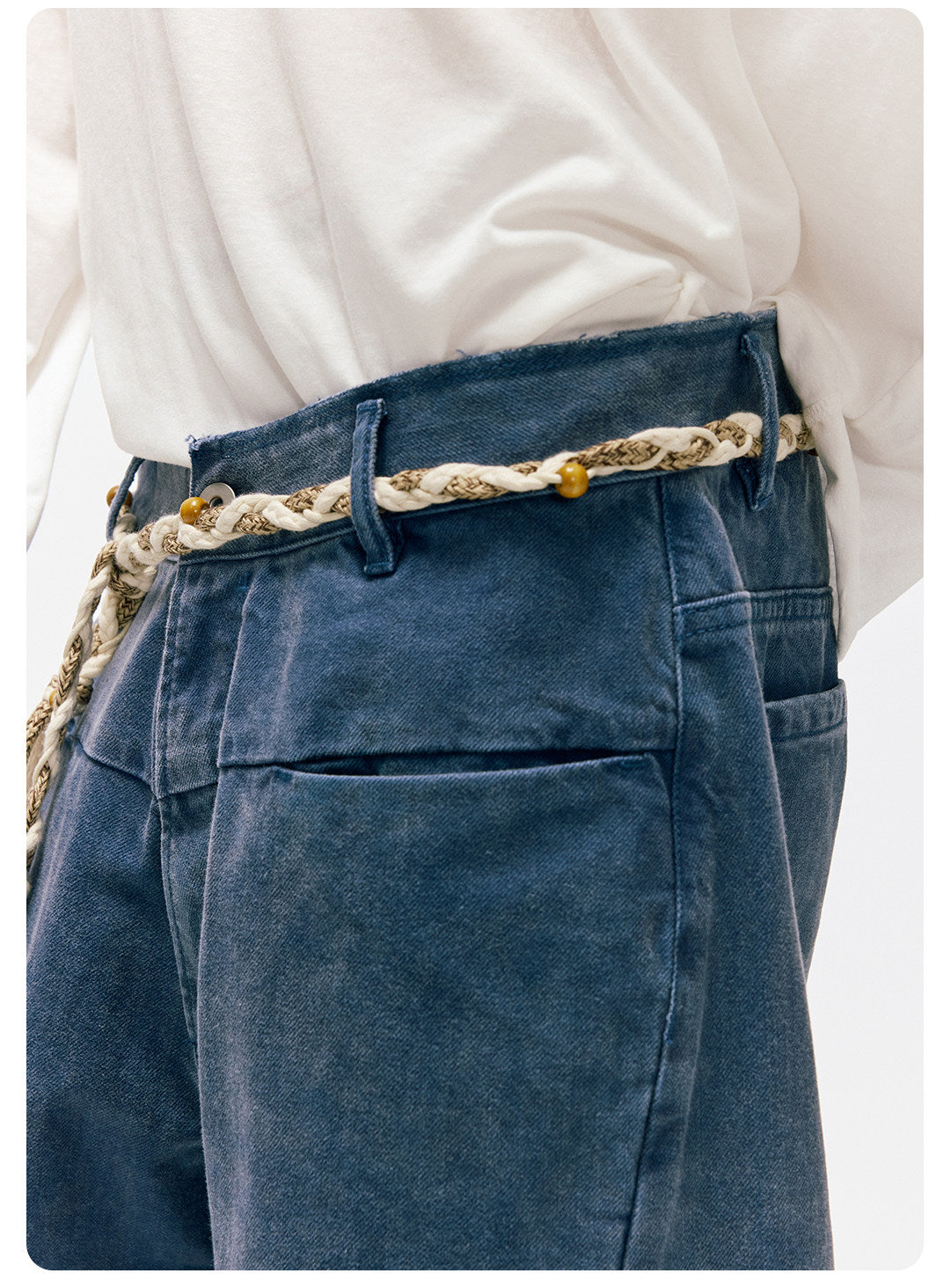 ムラ感デニム 断ち切り仕様 紐プレゼント イージーワイドパンツ LOM041