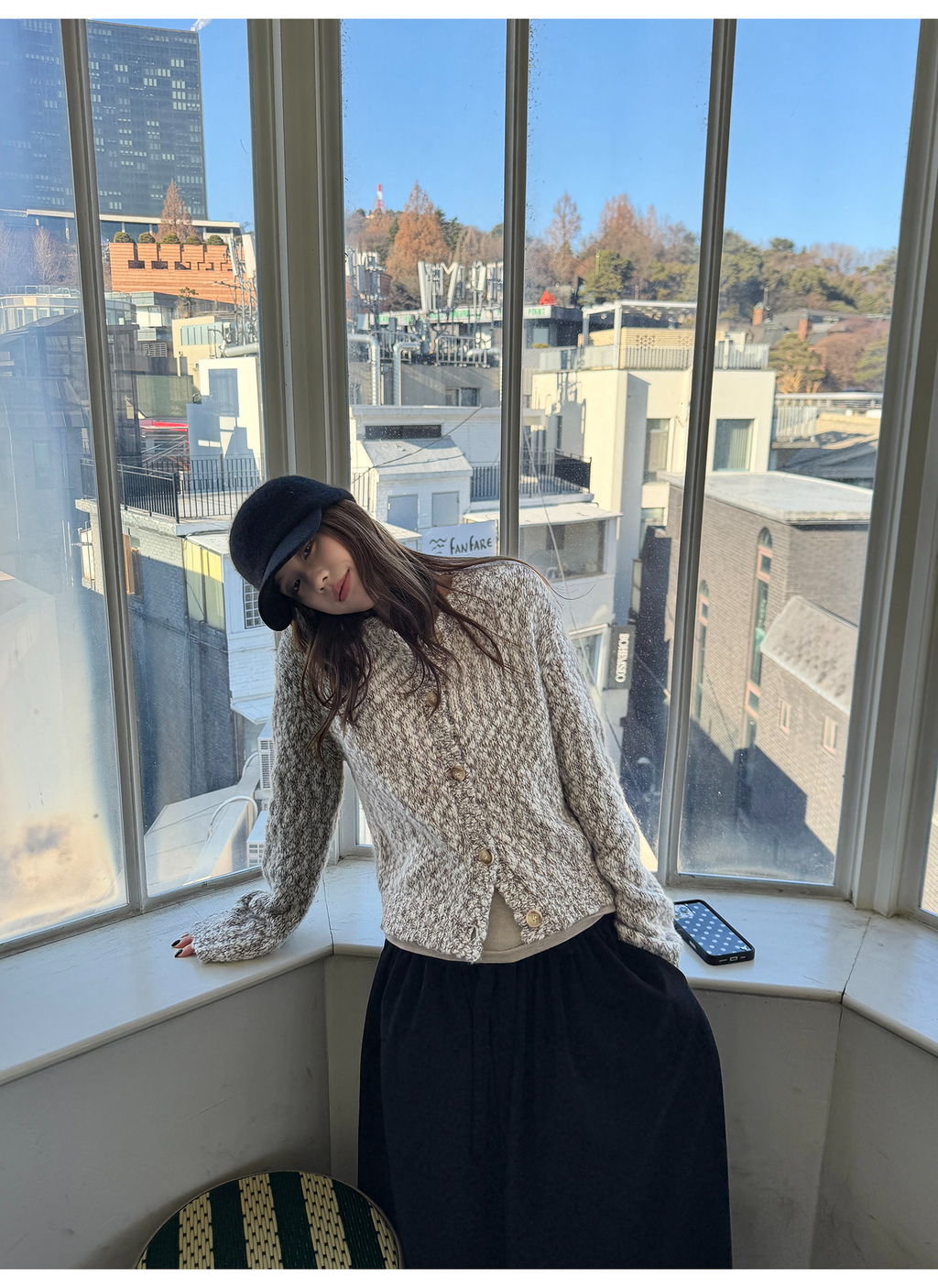 LelyMooch ウール混 ミックス編み ゆるニットカーデ  LEM313