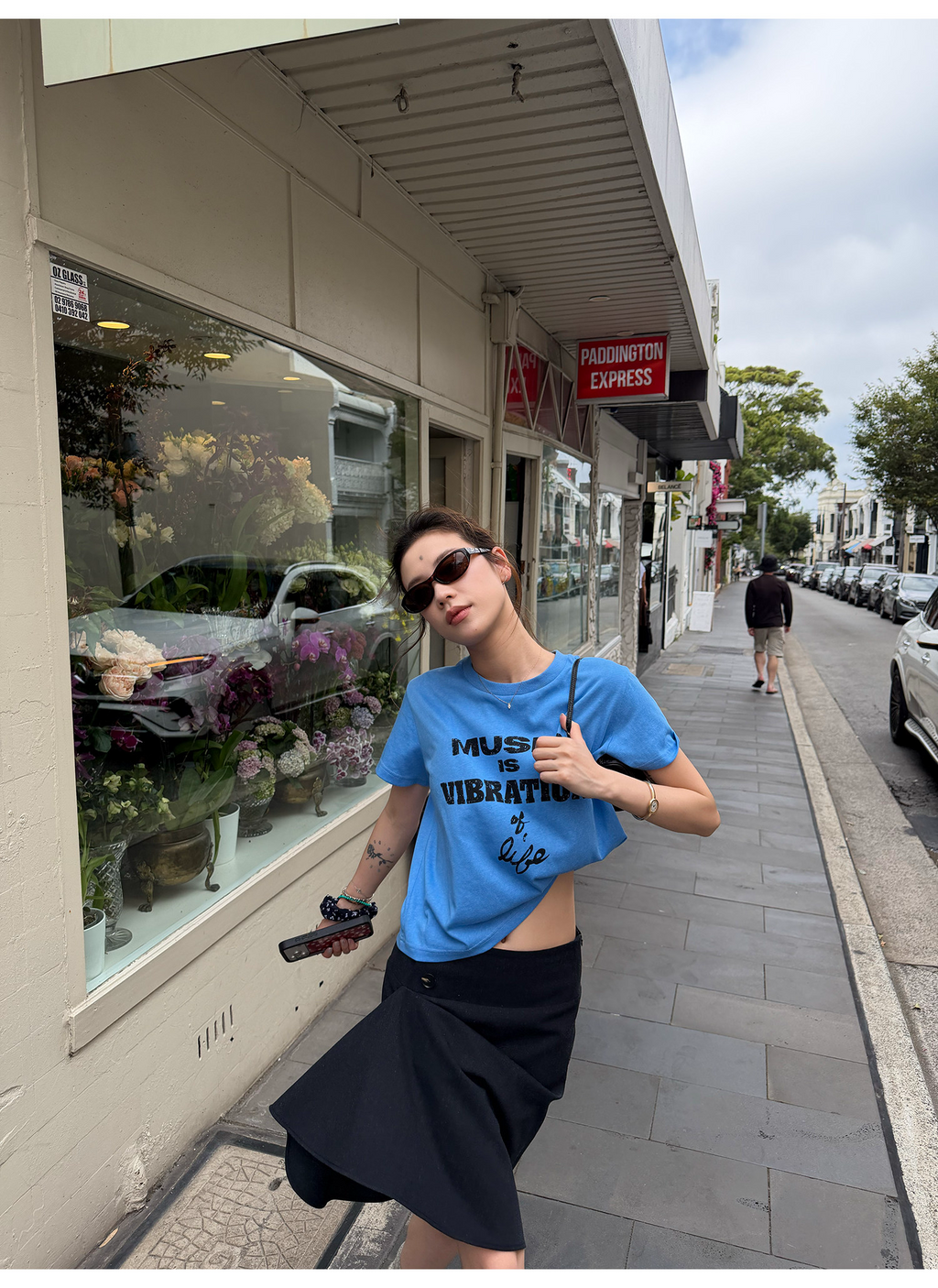 LelyMooch 配色ロゴプリント×ヴィンテージ風  スラブ綿麻 半袖Tシャツ  LEM331