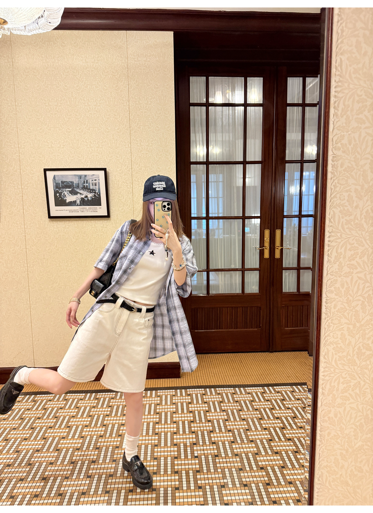 LelyMooch パープル格子柄・軽量半袖シャツ  LEM198