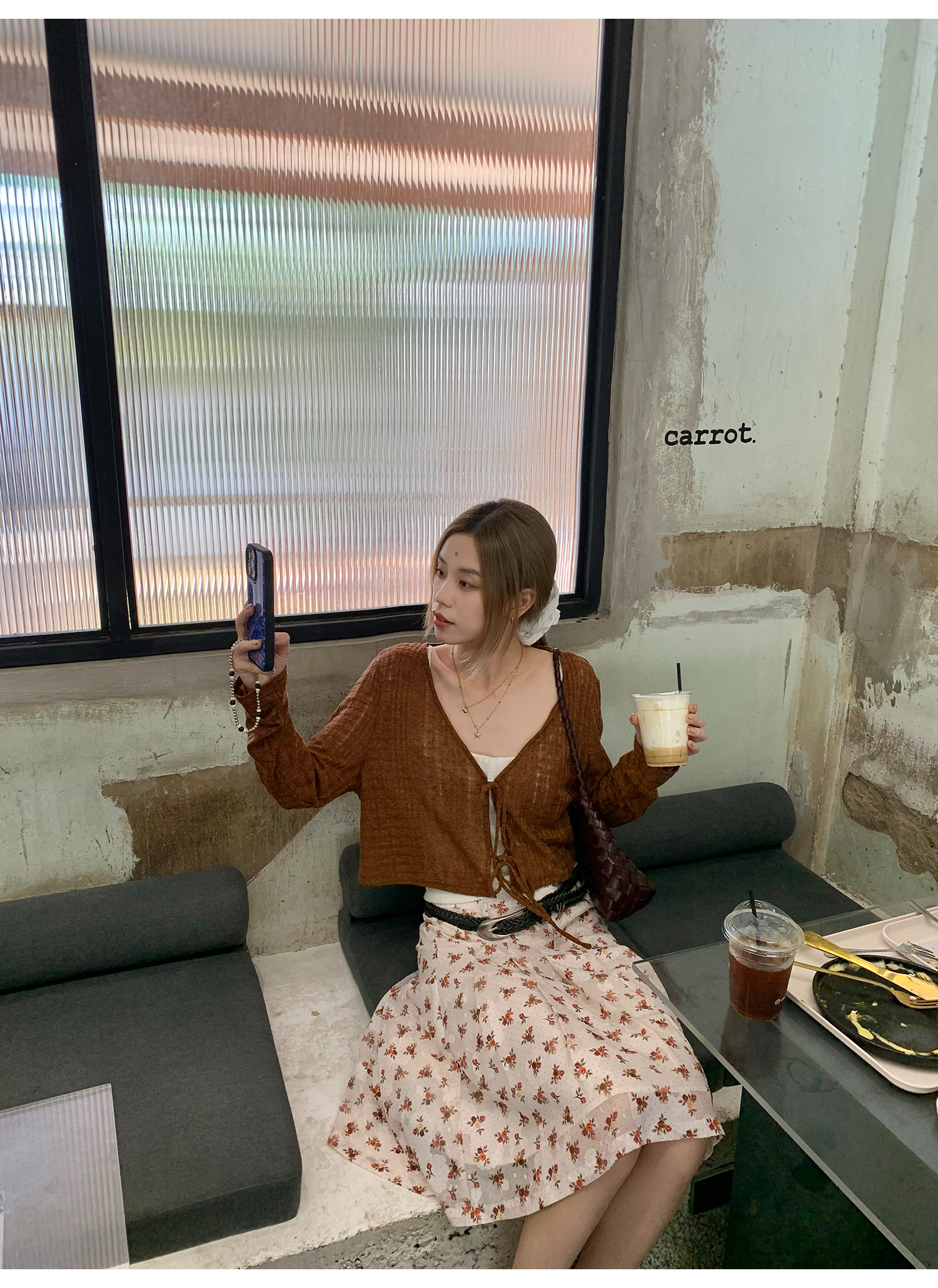 LelyMooch  レトロ小花柄プリーツシフォンスカート  LEM143