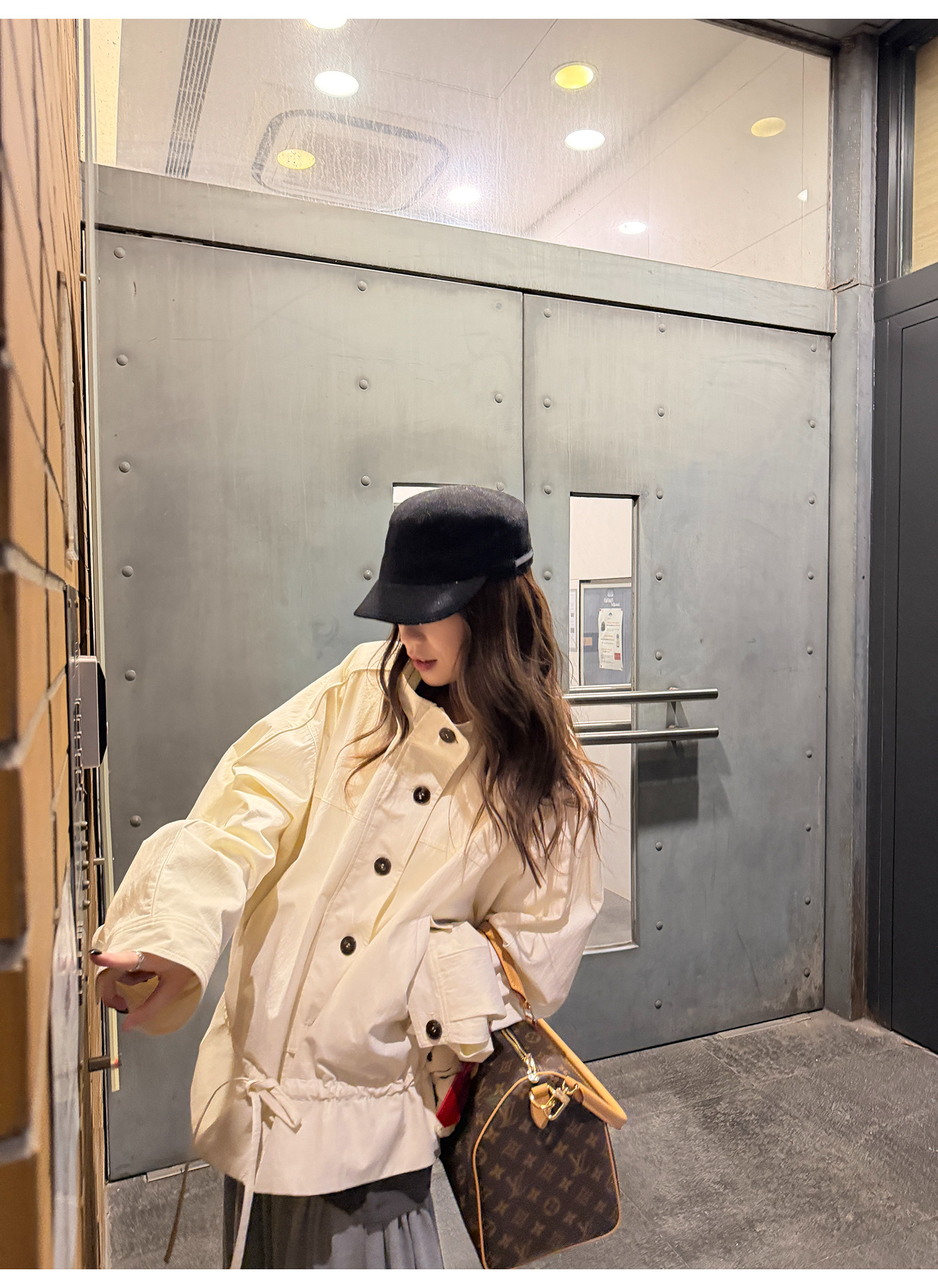 LelyMooch 立ち襟 ドロスト ミドル丈コート  LEM317