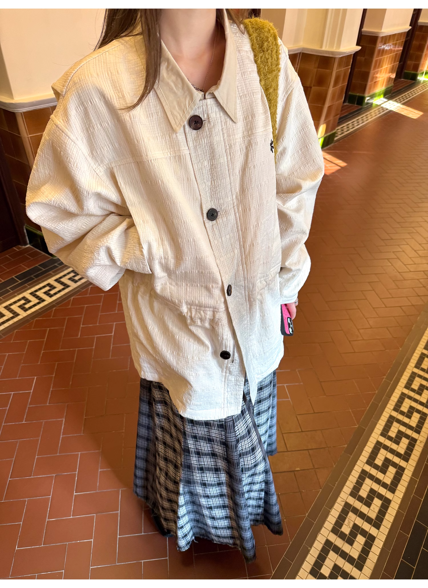 LelyMooch Checkered Trench Coat Midi Length LEM077