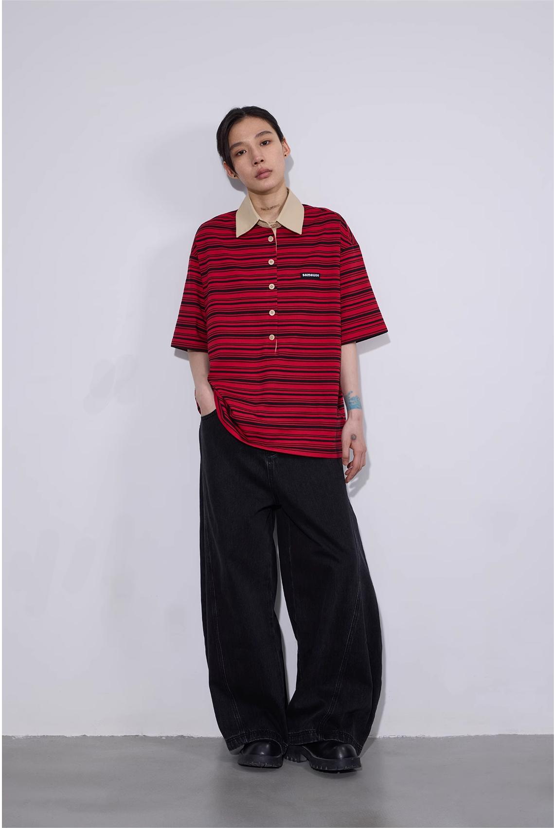 ポロカラー ストライプ半袖Tシャツ  LOM016