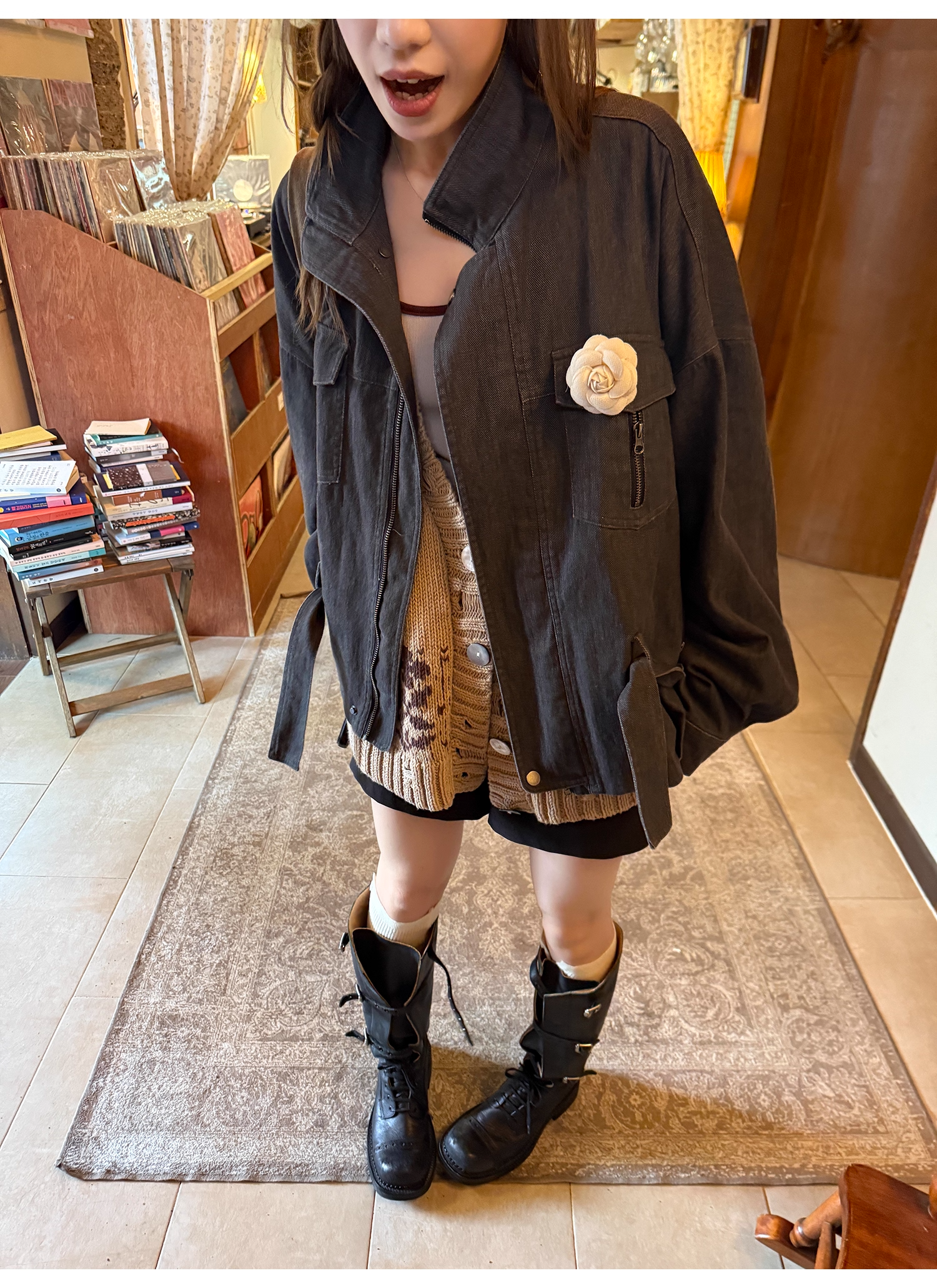 LelyMooch Vネック ニットカーディガン ポケット付き  LEM227