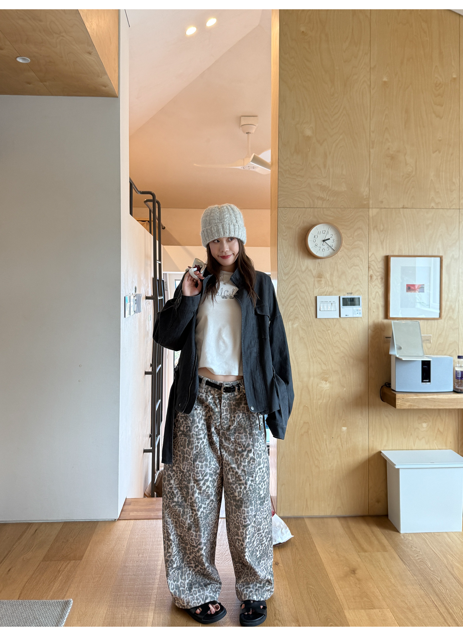 LelyMooch レオパード柄 ストレートワイドパンツ  LEM226