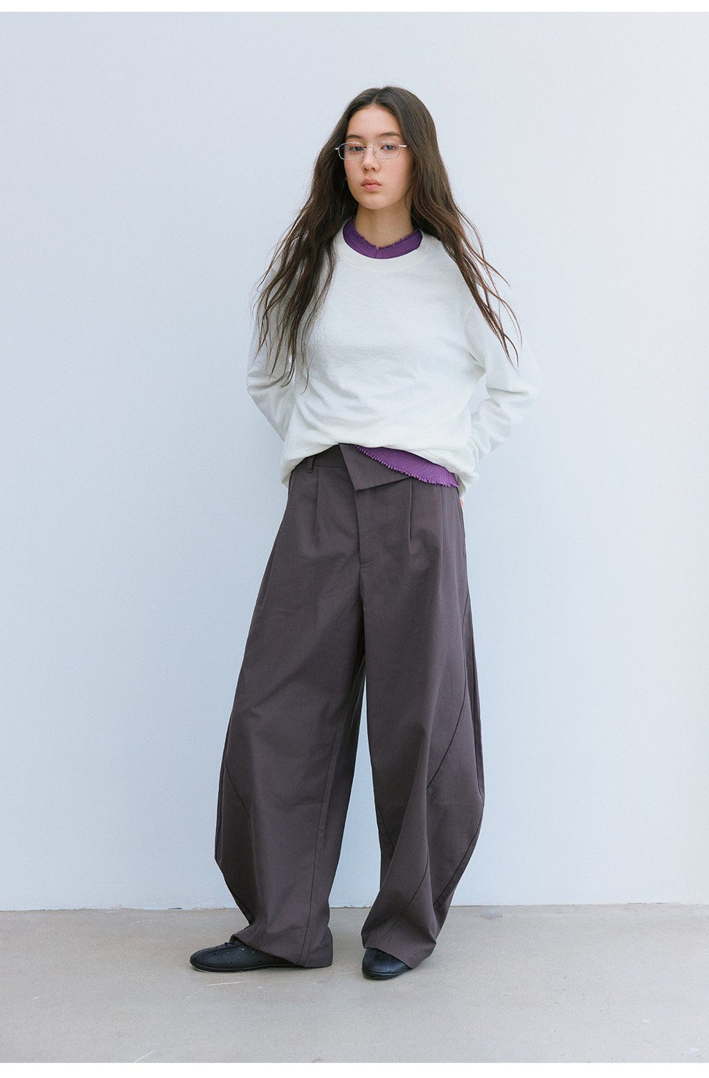 アシンメトリーウエスト バレルパンツ  LOM107