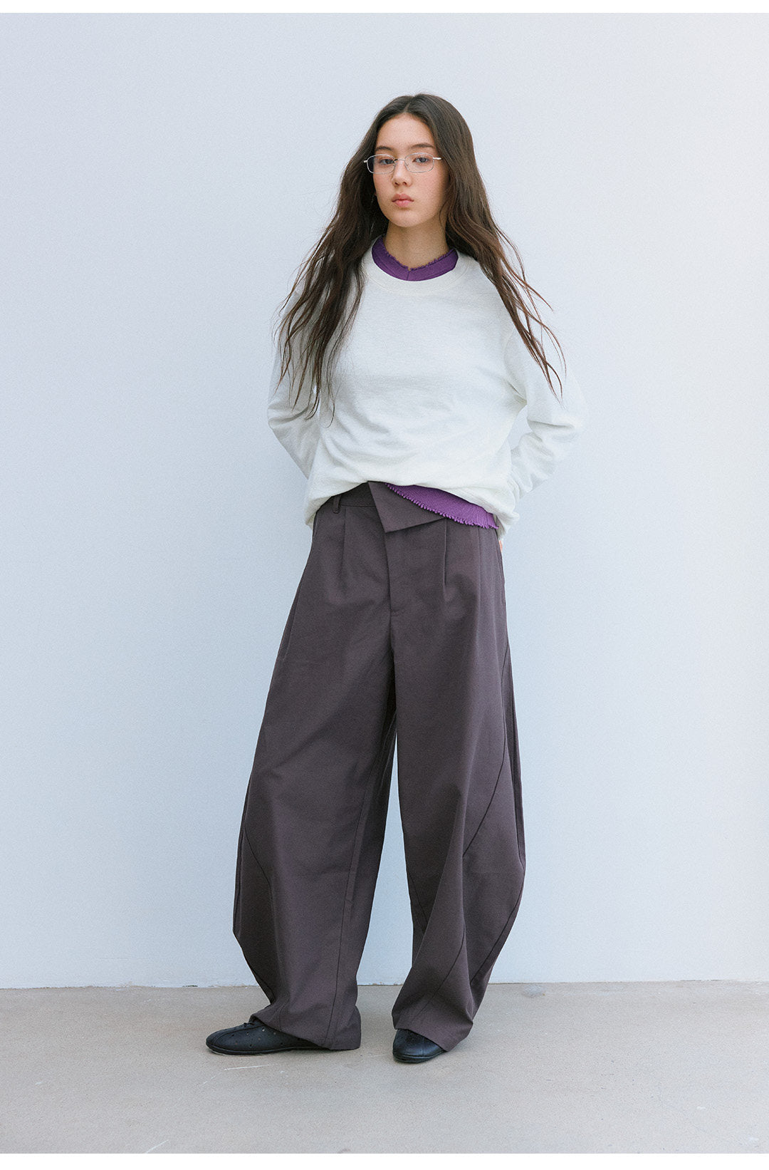 アシンメトリーウエスト バレルパンツ  LOM107