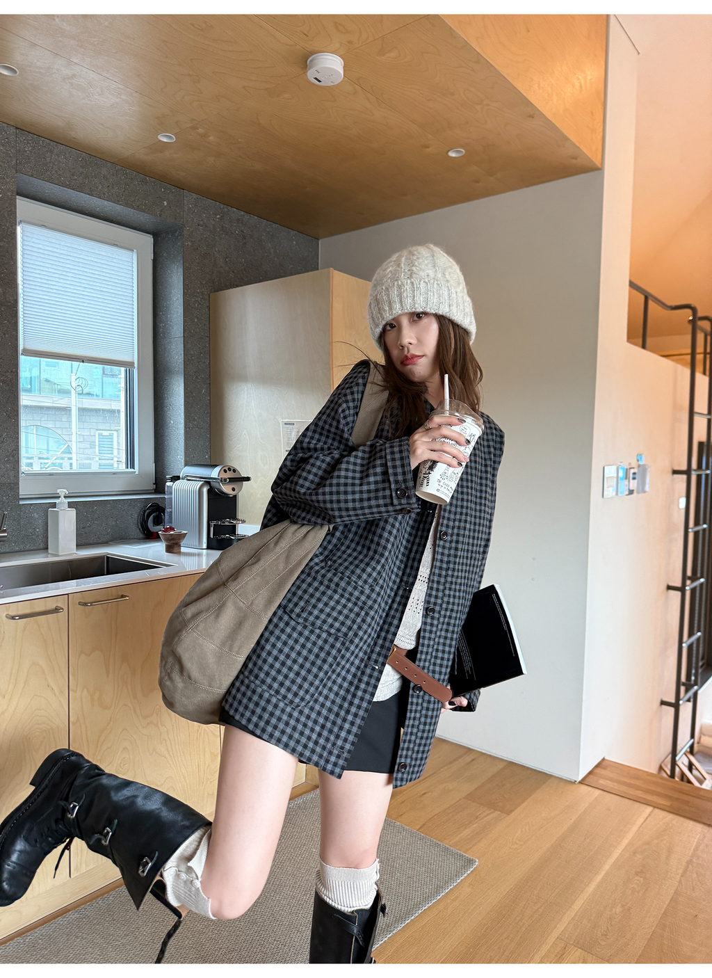 LelyMooch ブラックグレーチェックジャケット  LEM248