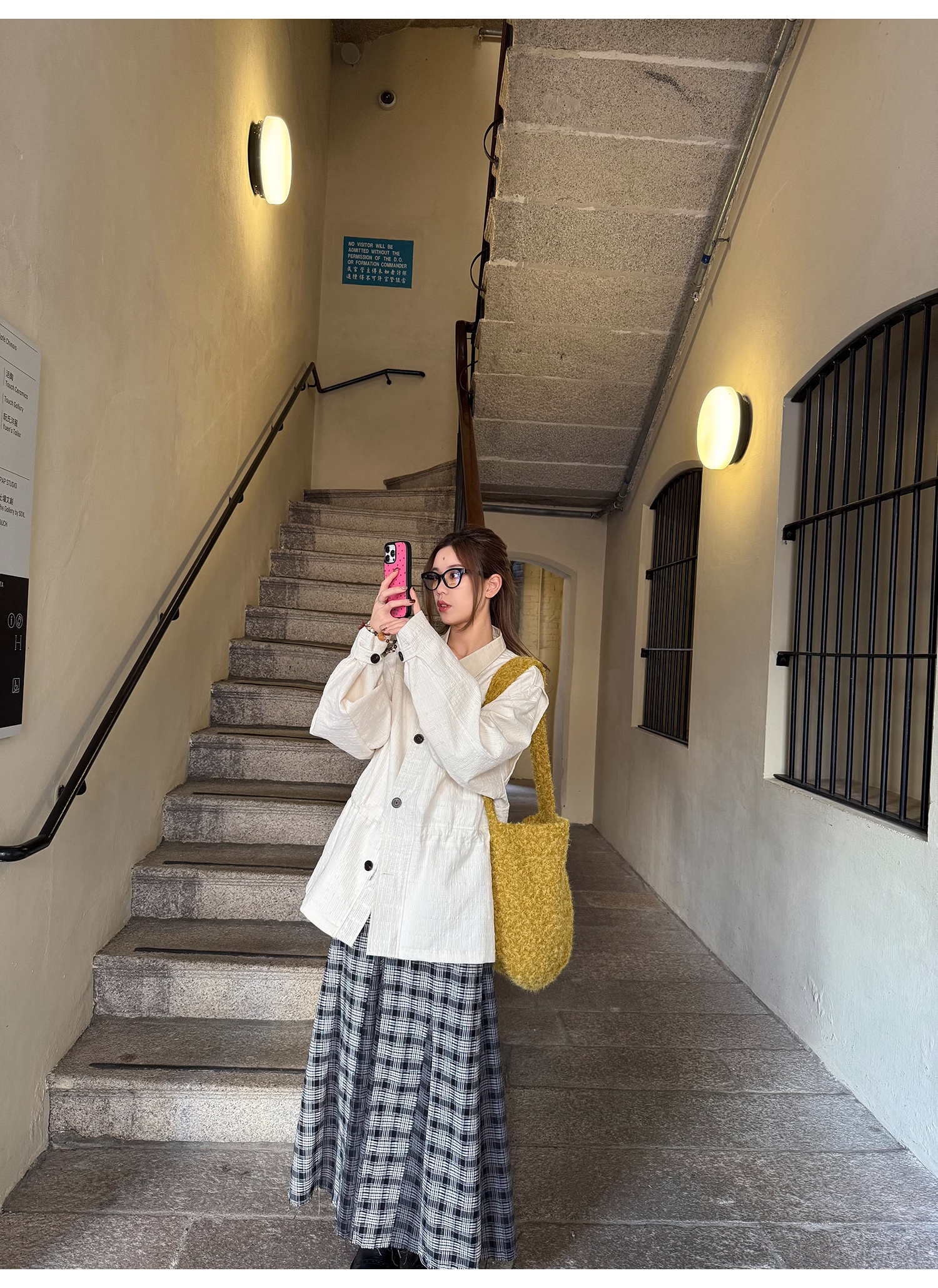 LelyMooch Checkered Trench Coat Midi Length LEM077