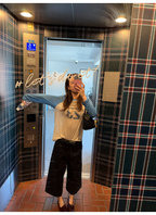 LelyMooch ブルー×ホワイト 配色ロングTシャツ  LEM377