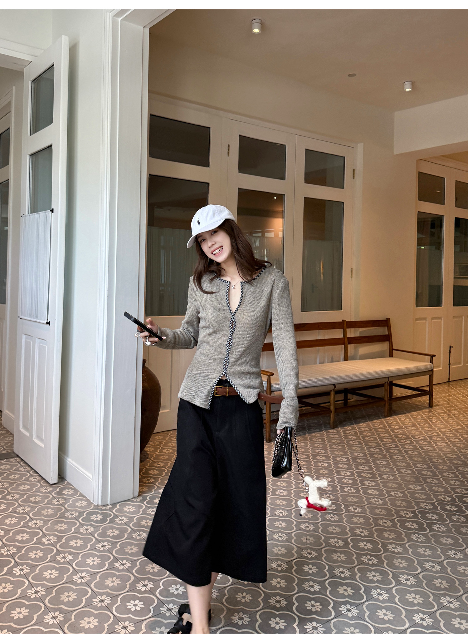 LelyMooch チェック柄ウエスト細見えニットトップス  LEM216