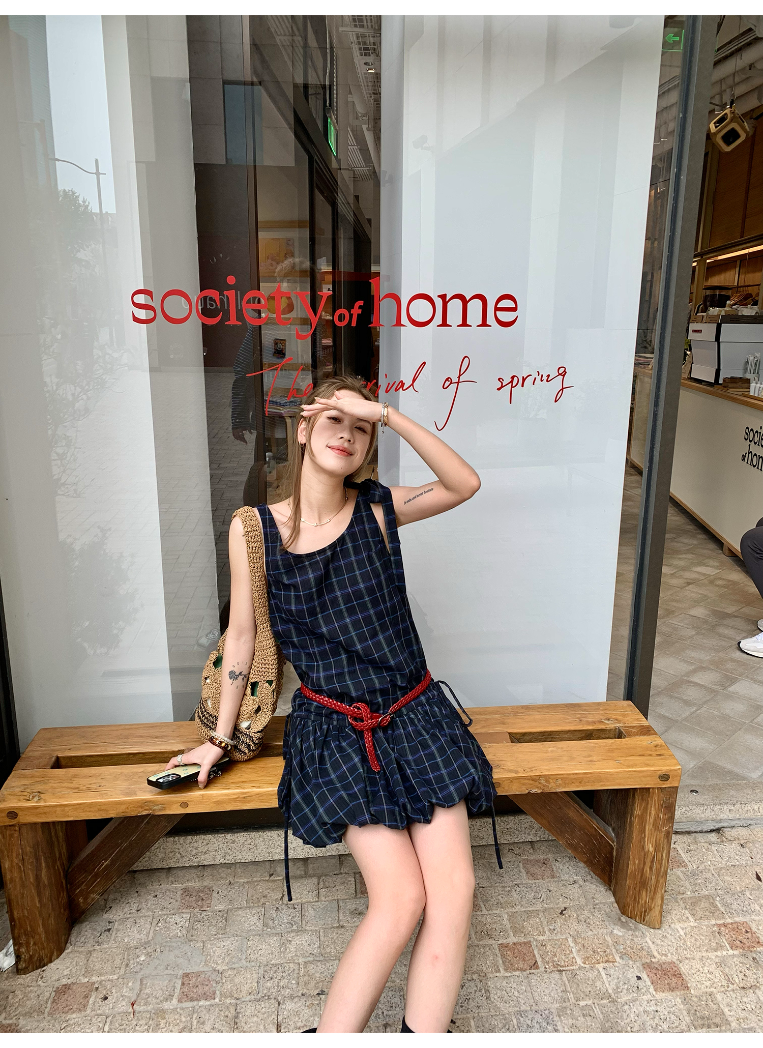 LelyMooch 甘辛ミックスな一枚｜Uネック×チェック柄ワンピース  LEM160