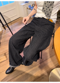 LelyMooch 黒グレー縞柄 すっきりストレートデニム　LEM319