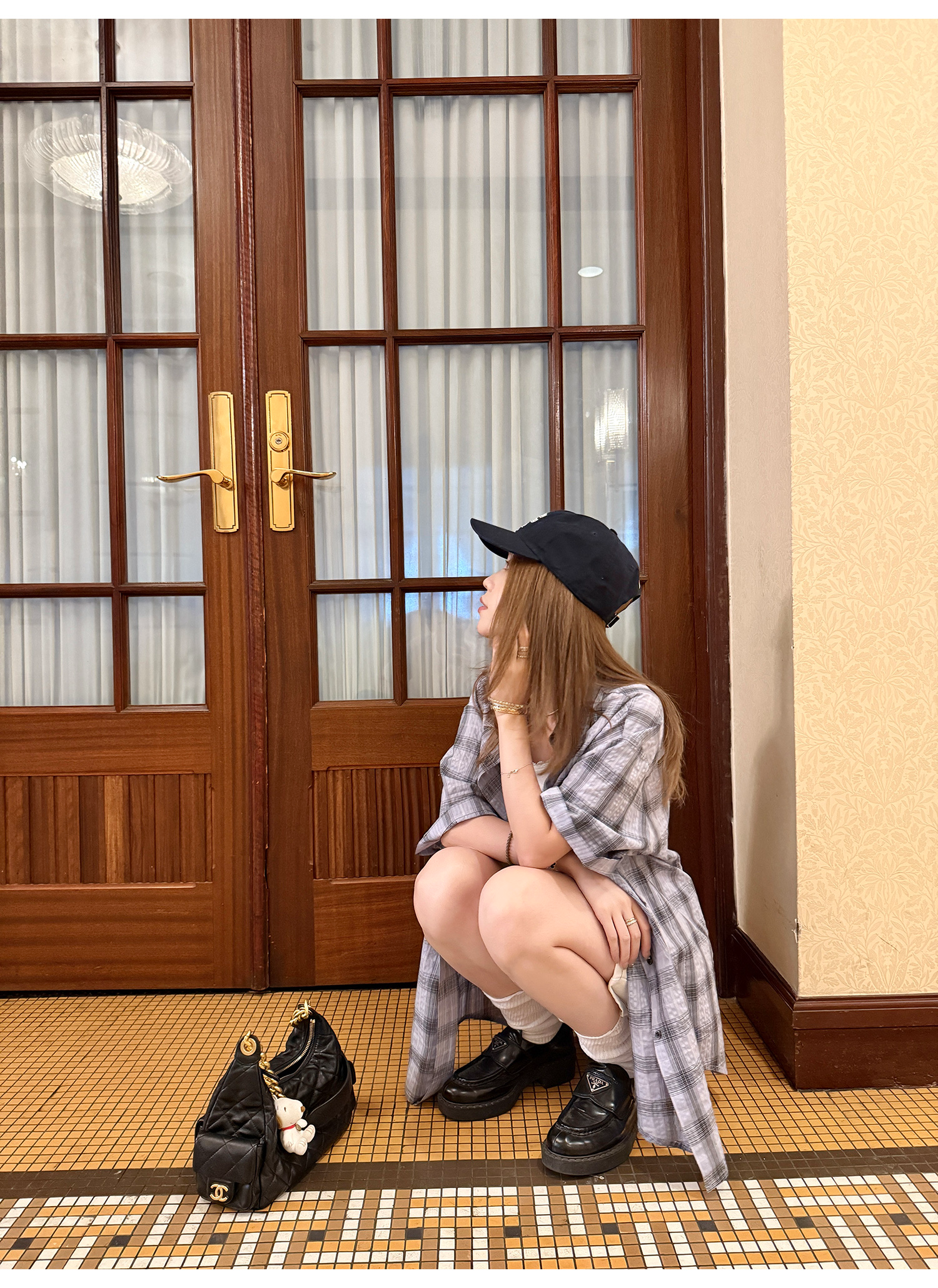 LelyMooch パープル格子柄・軽量半袖シャツ  LEM198