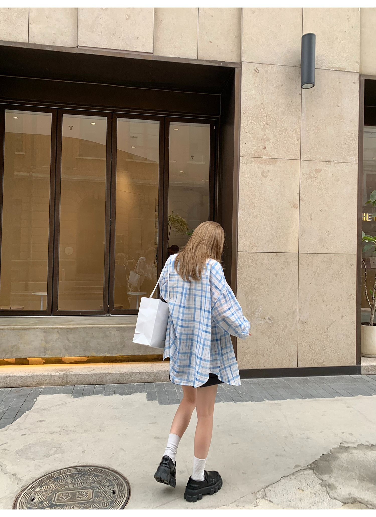 LelyMooch  爽やかチェック リラックス長袖UVシャツ  LEM155